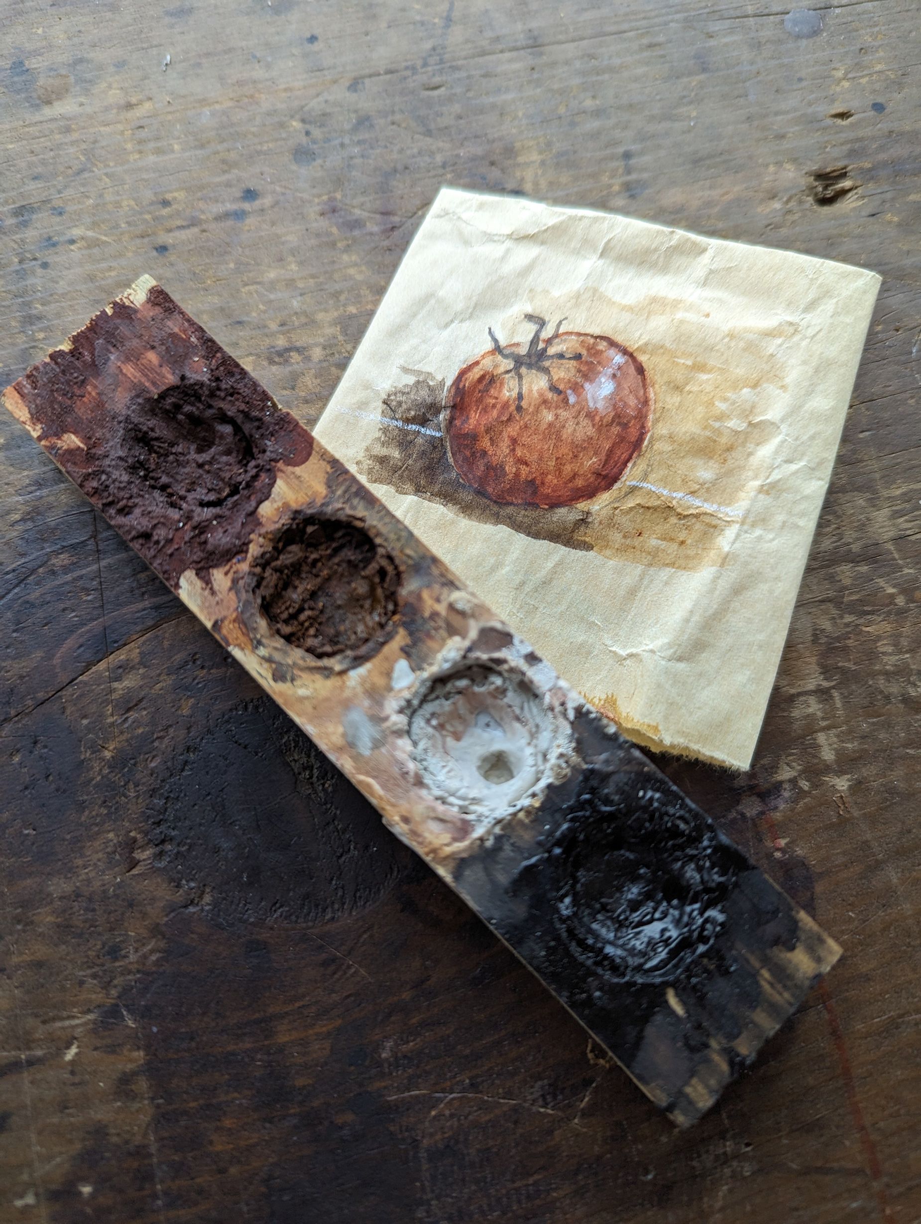 Black, yellow and red pigments for painting are more variable and time-consuming, so Little works directly with artists who request them. (The pictured white pigment is chalk.)