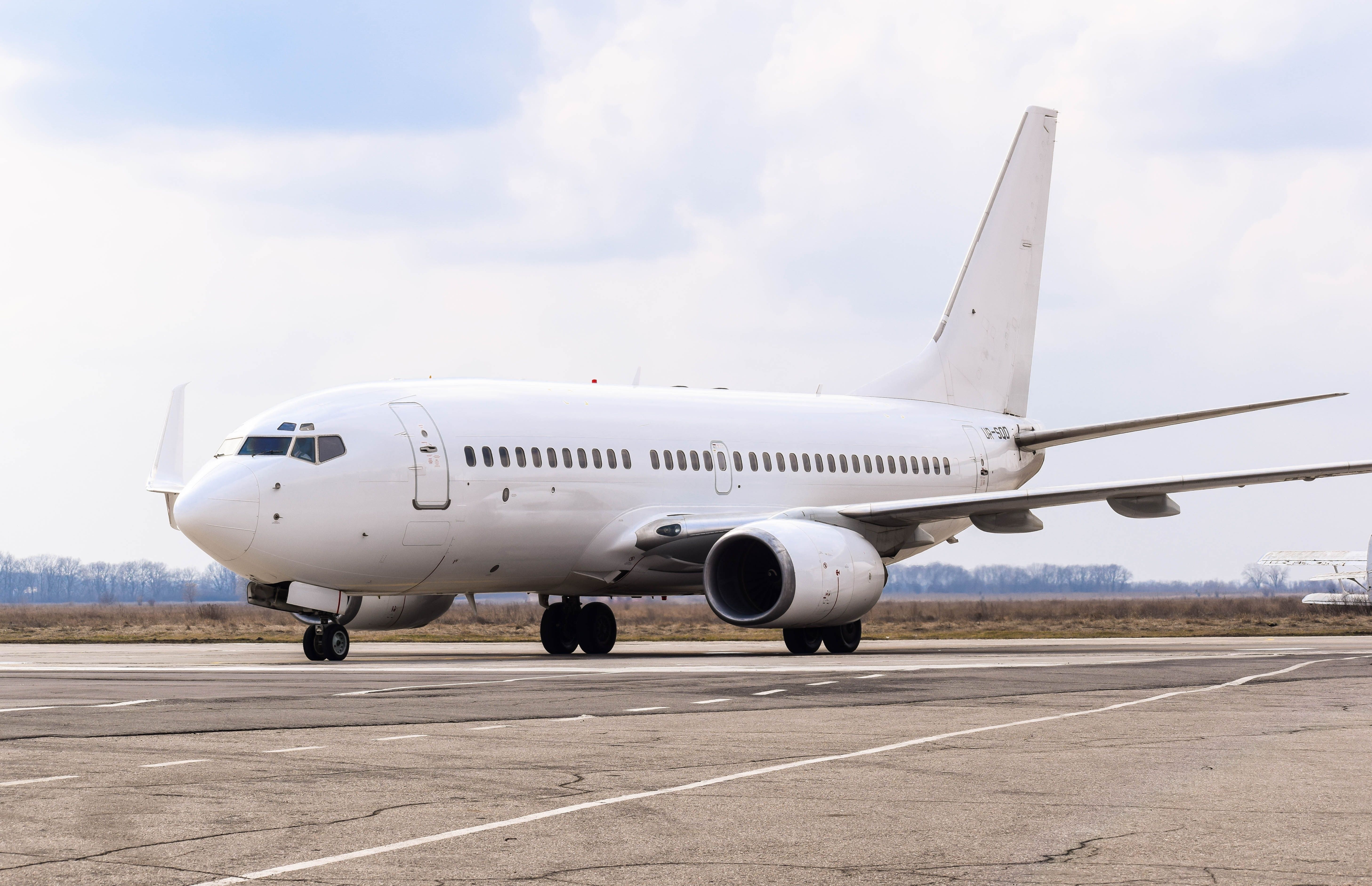 All-white Boeing 737-800 in Ukraine shutterstock_2175049335