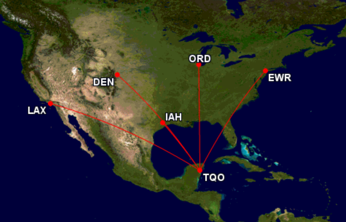 United Airlines routes from TQO