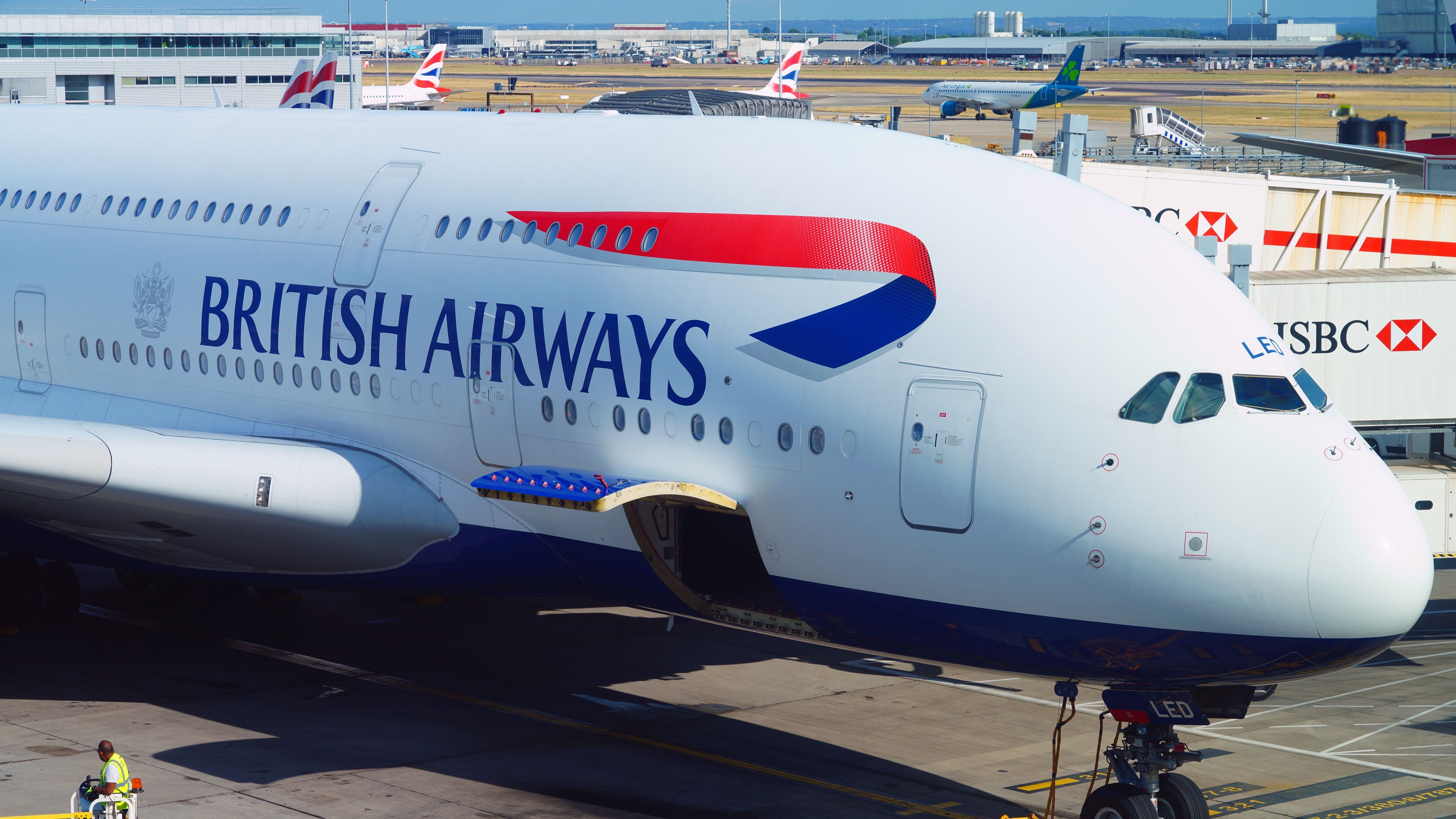 British Airways Airbus A380 at London Heathrow Airport LHR shutterstock_2179773863