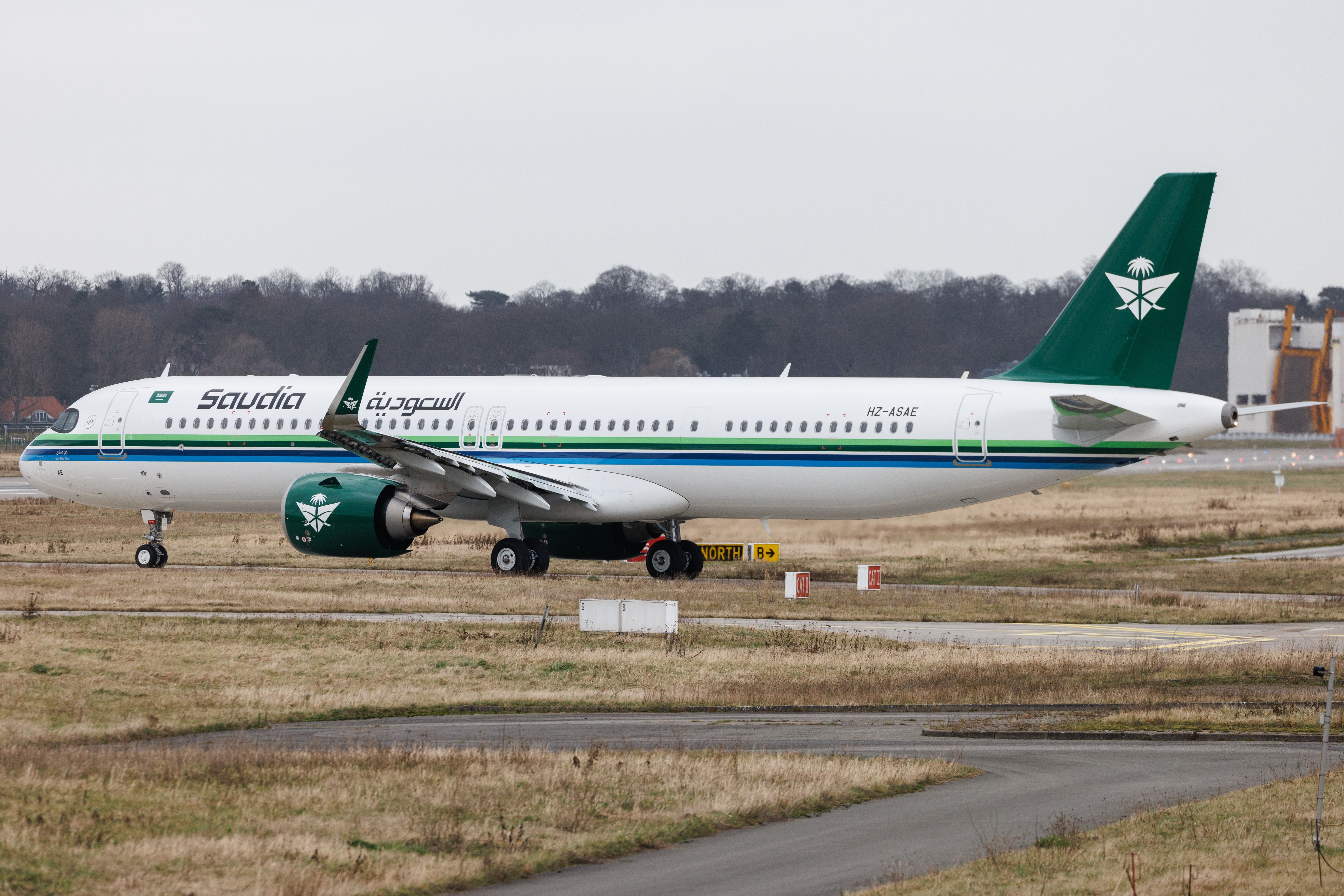 A Saudia Airbus A321 taxiing