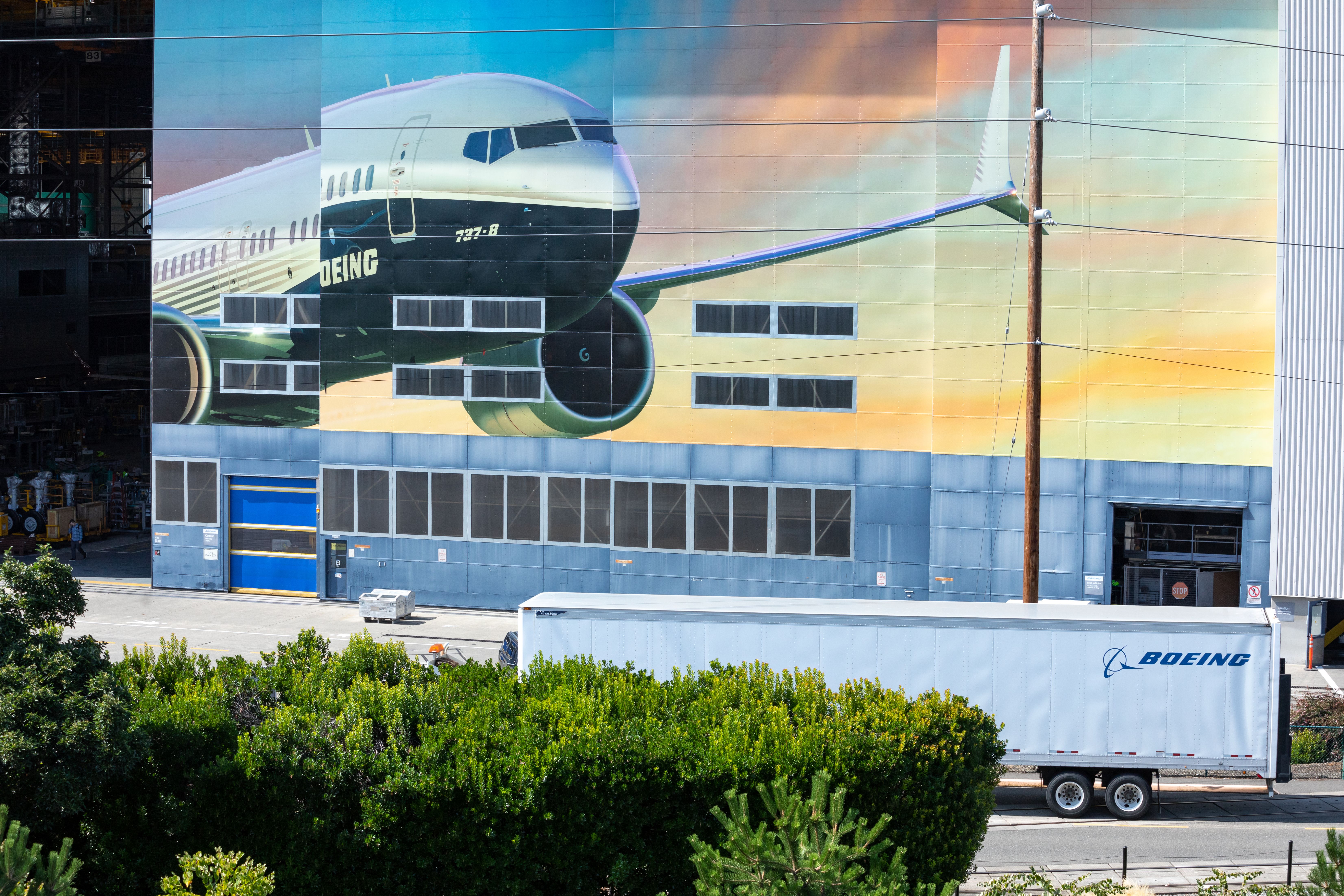 Doors of the Renton, Washington facility where Boeing builds the 737 MAX shutterstock_1468457405
