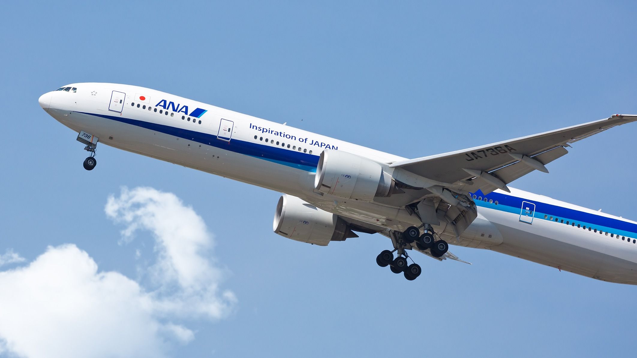 All Nippon Airways Boeing 777-300ER departing Chicago O'Hare International Airport ORD shutterstock_1098968621