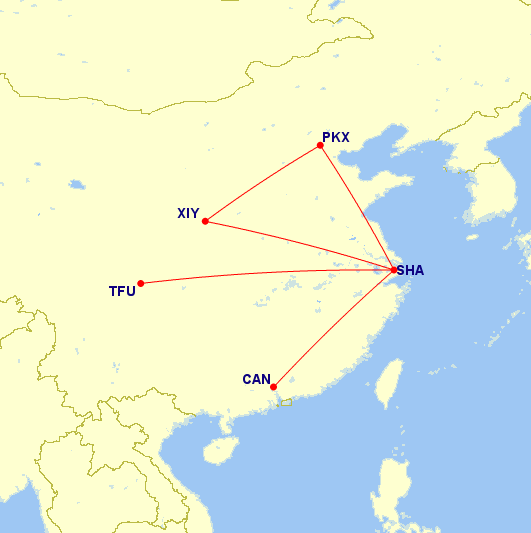 Route map of China Eastern Airlines COMAC C919 aircraft in August