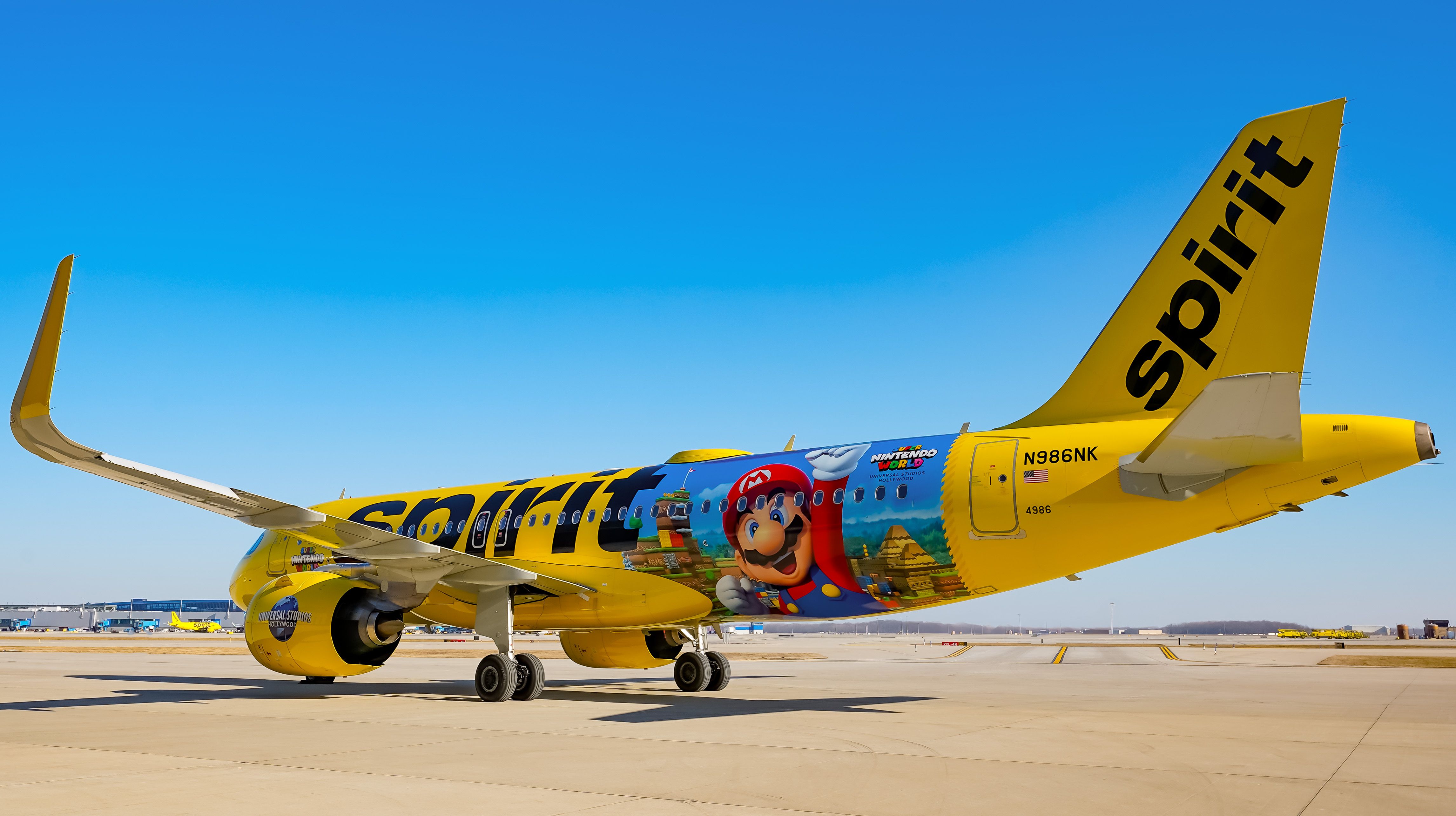 Spirit Airlines Airbus A320neo "SUPER NINTENDO WORLD" sticker N986NK.