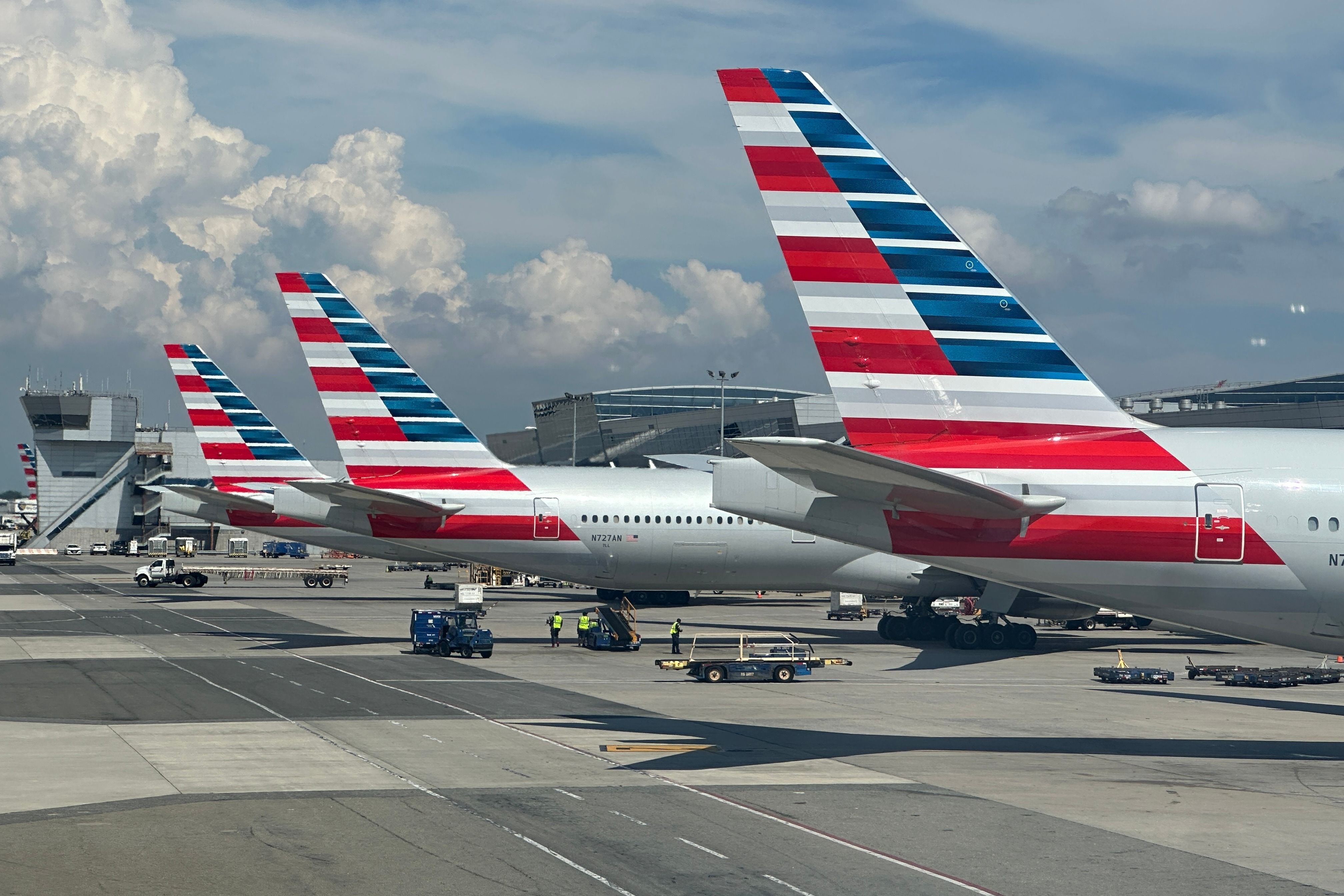 American Airlines aircraft at Terminal 8 at New York-JFK Airport.