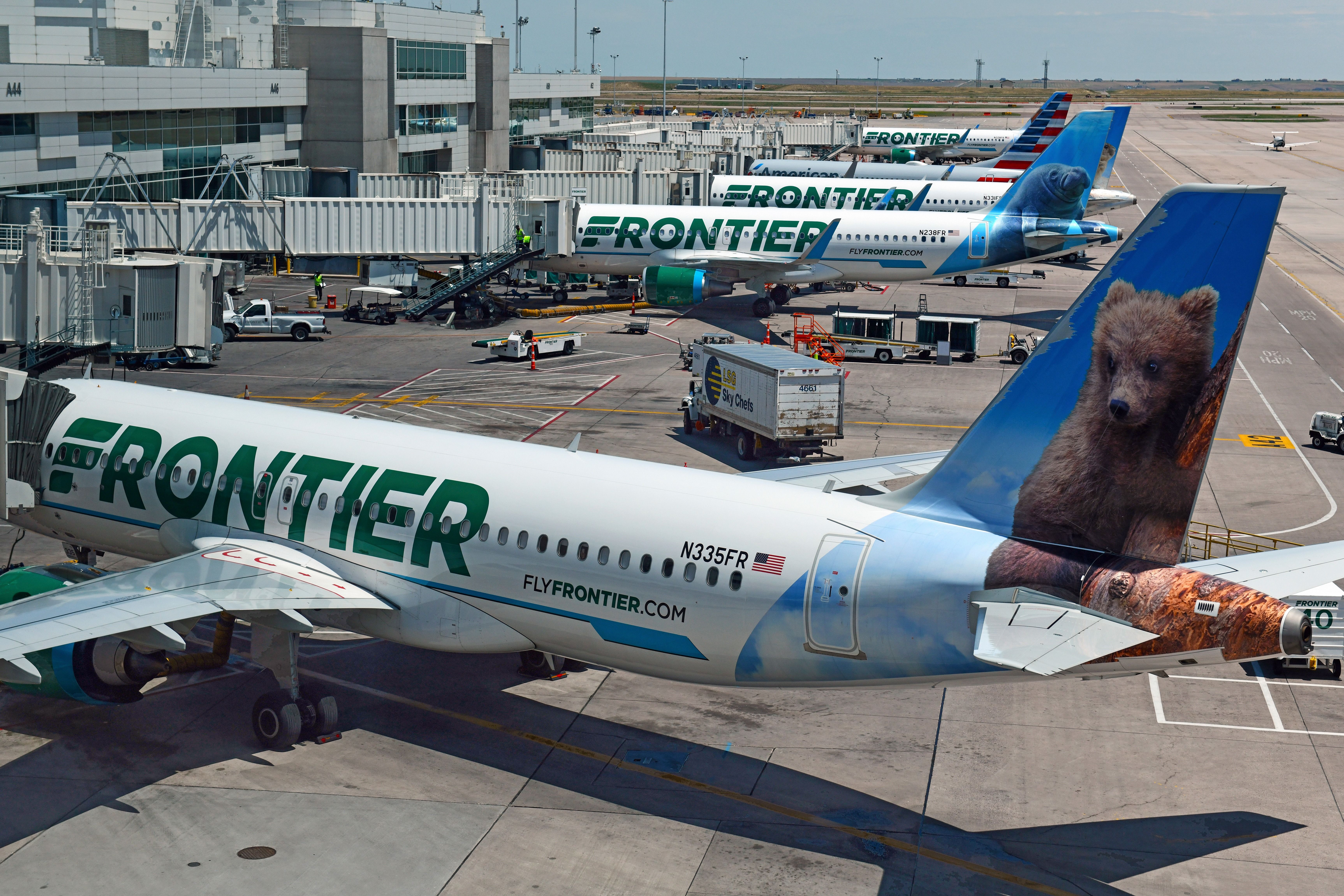 Frontier Airlines aircraft at DEN shutterstock_1445228615