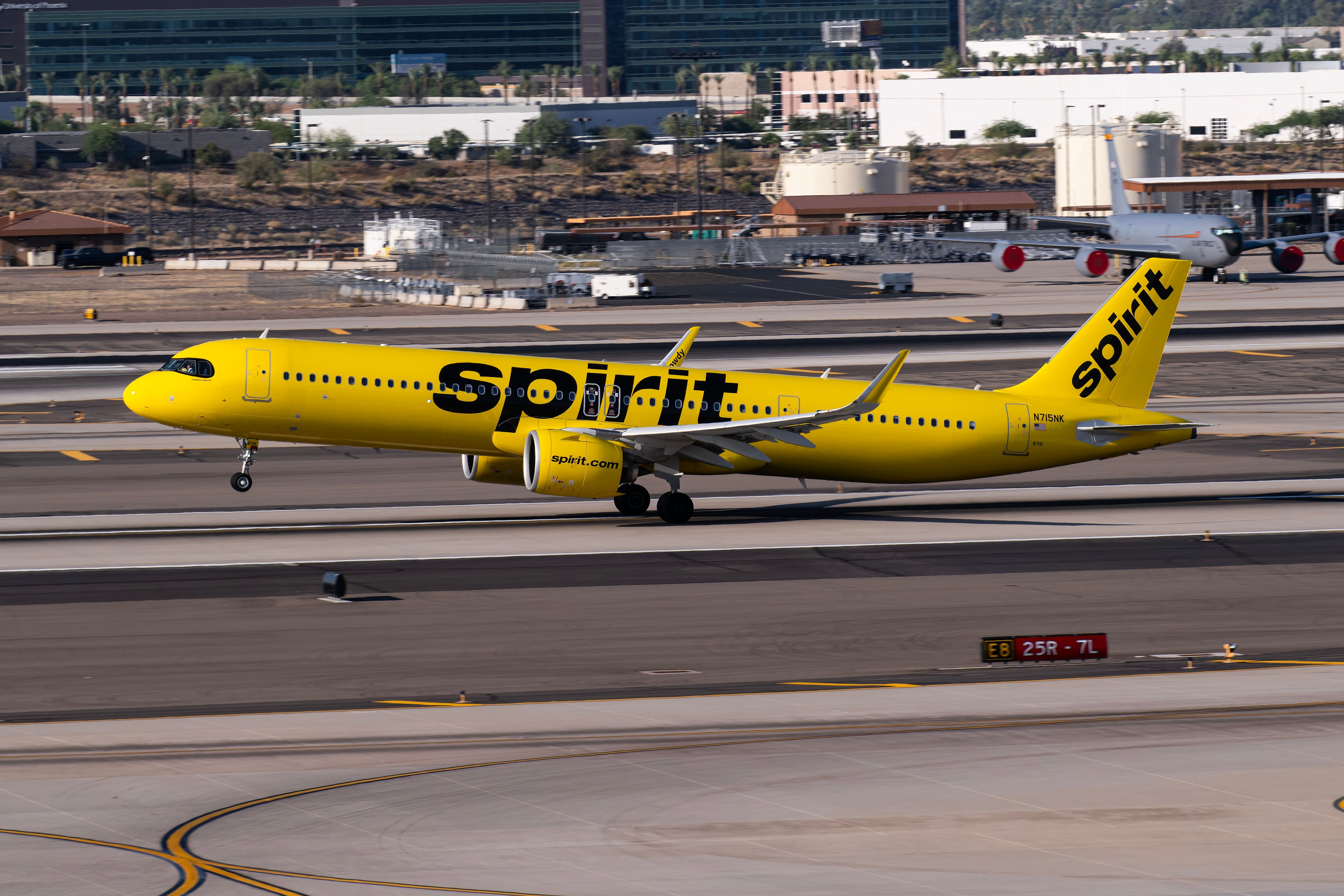 Spirit Airlines Airbus A321neo departing Pheonix Sky Harbor International Airport PHX shutterstock_2476998363