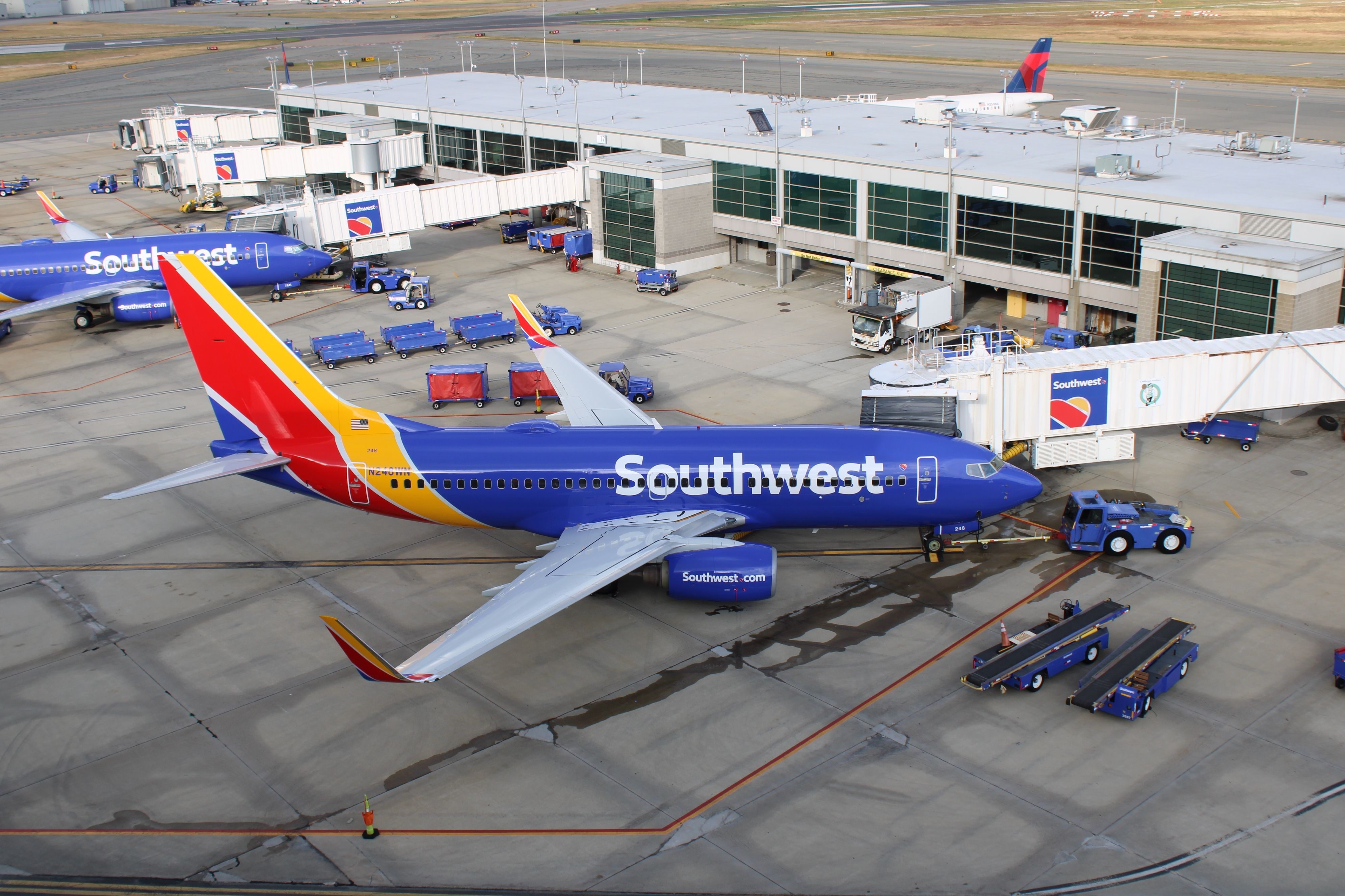 Southwest Airlines Boeing 737-700 at the gates shutterstock_2187223977