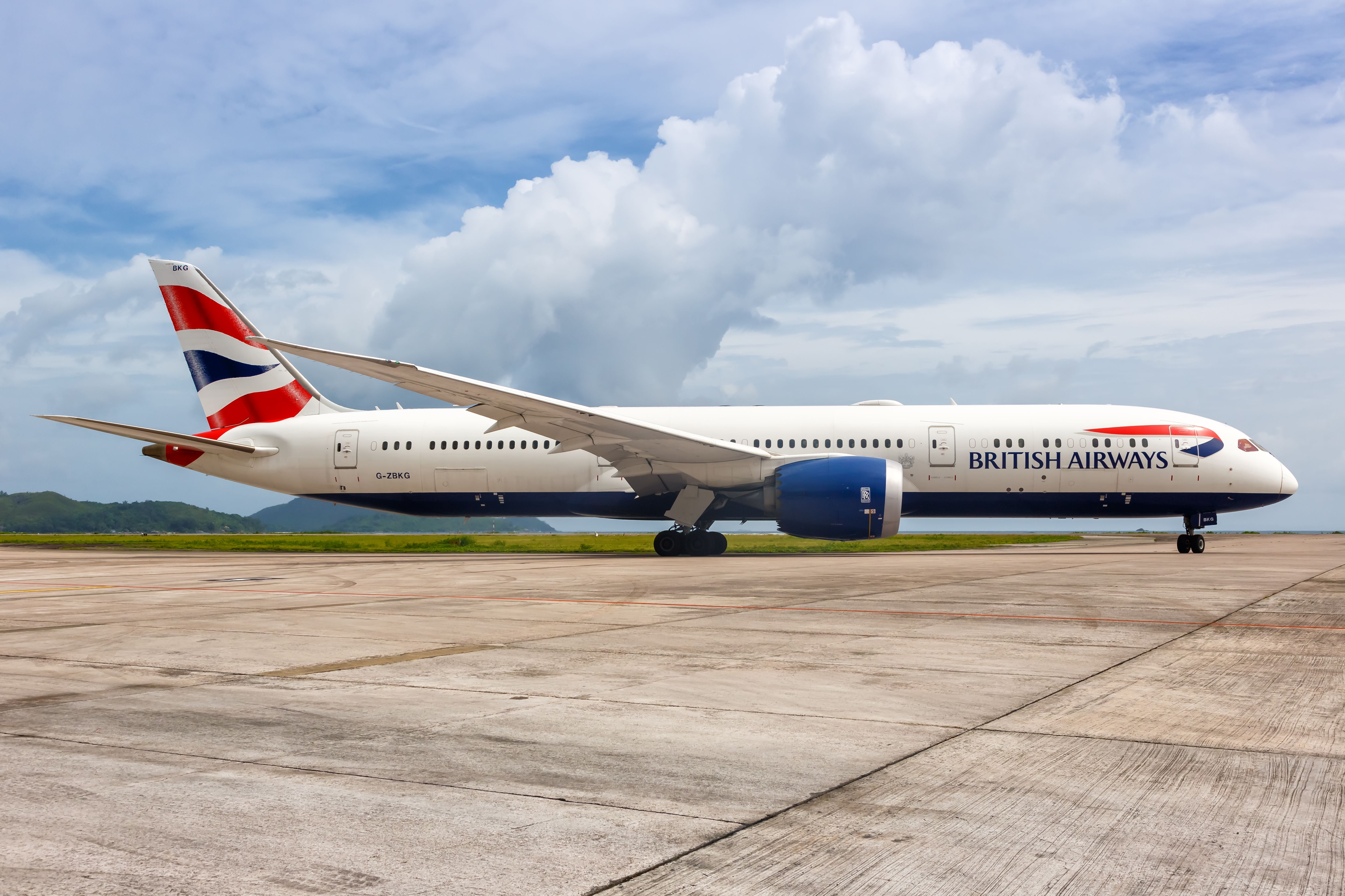 British Airways Boeing 787 on the ground in Seychelles shutterstock_1670338411