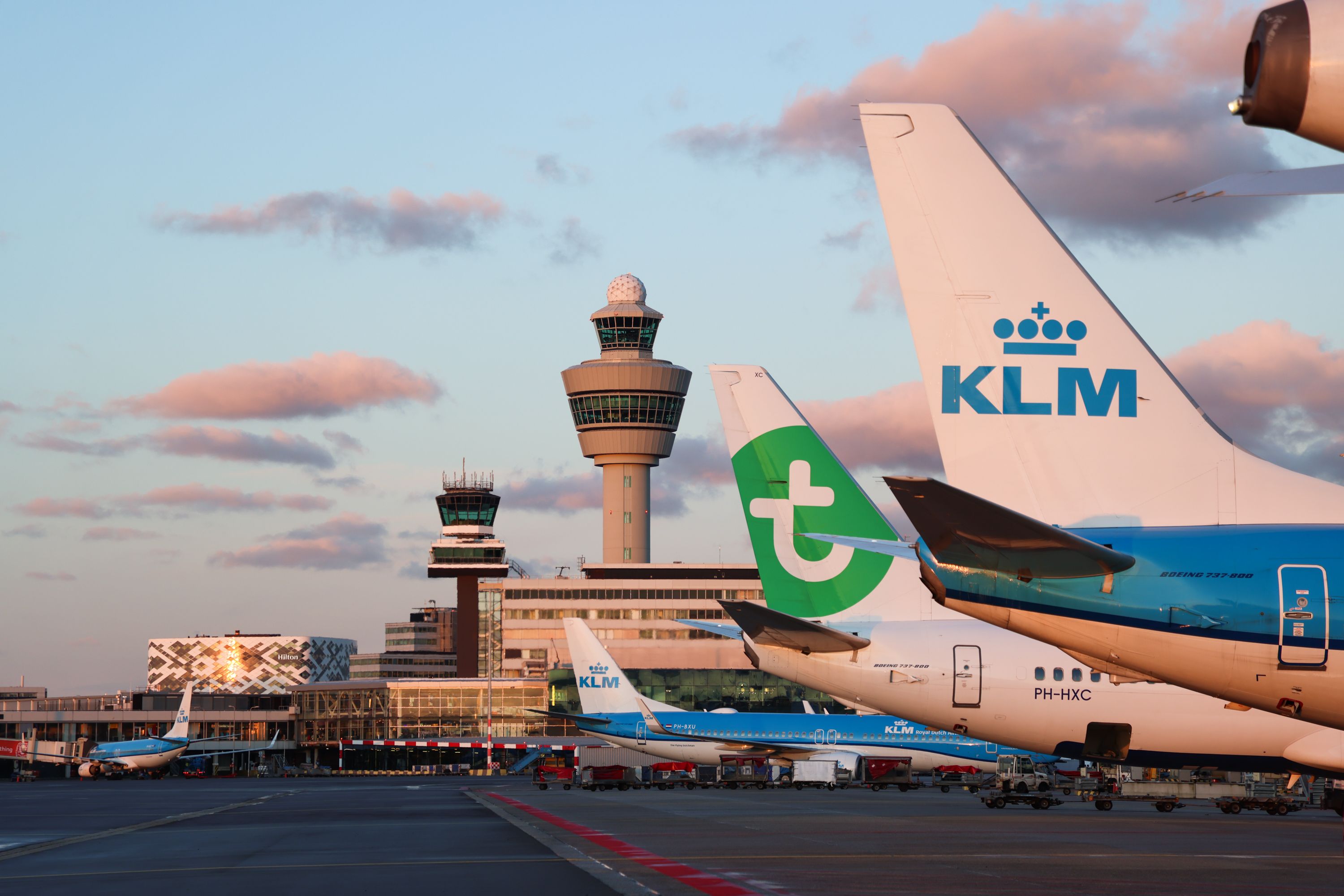 KLM and Transavia on the ground at AMS