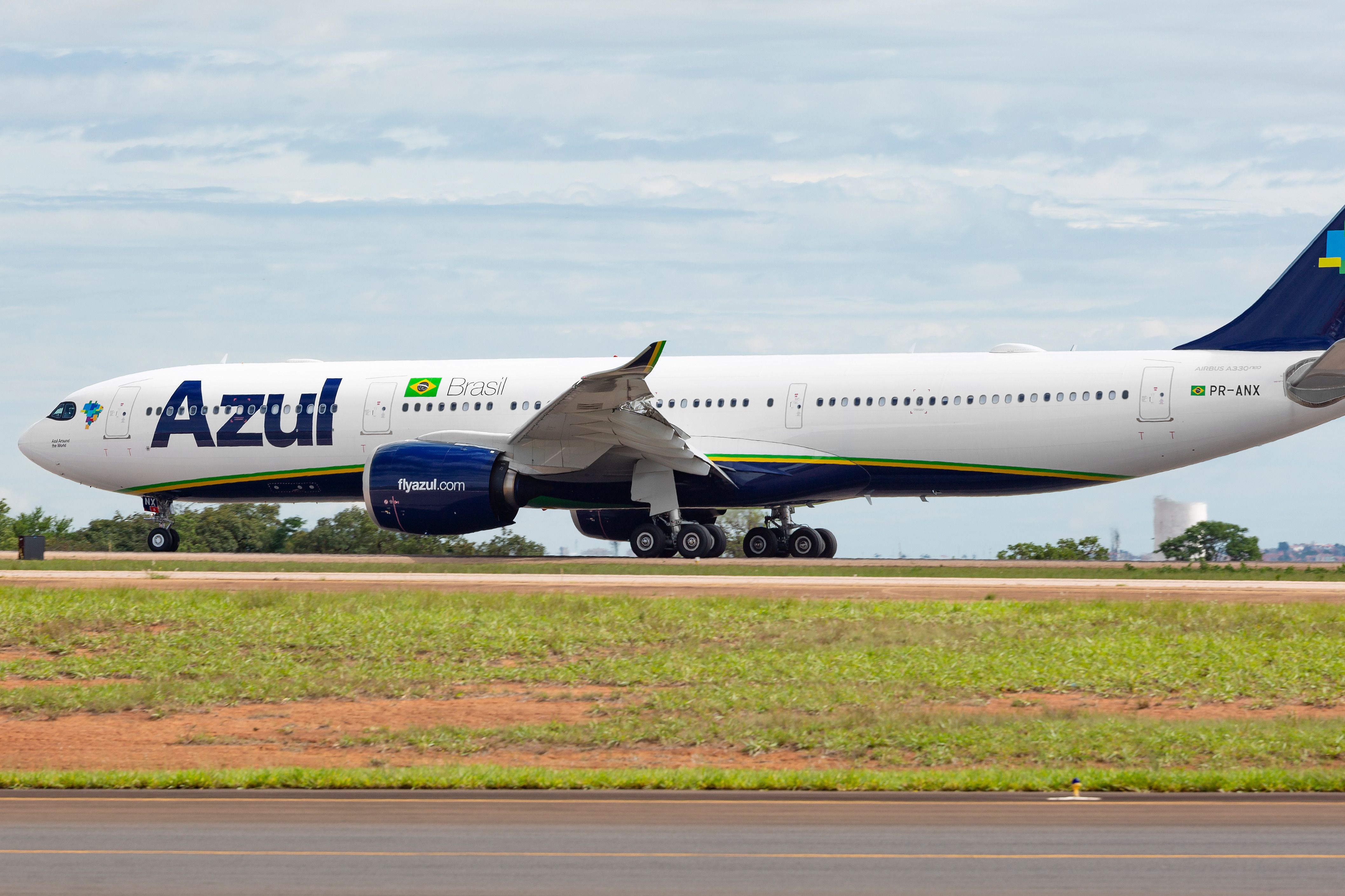 An Azul Linhas Aéreas A330-900 taxiing to the runway.