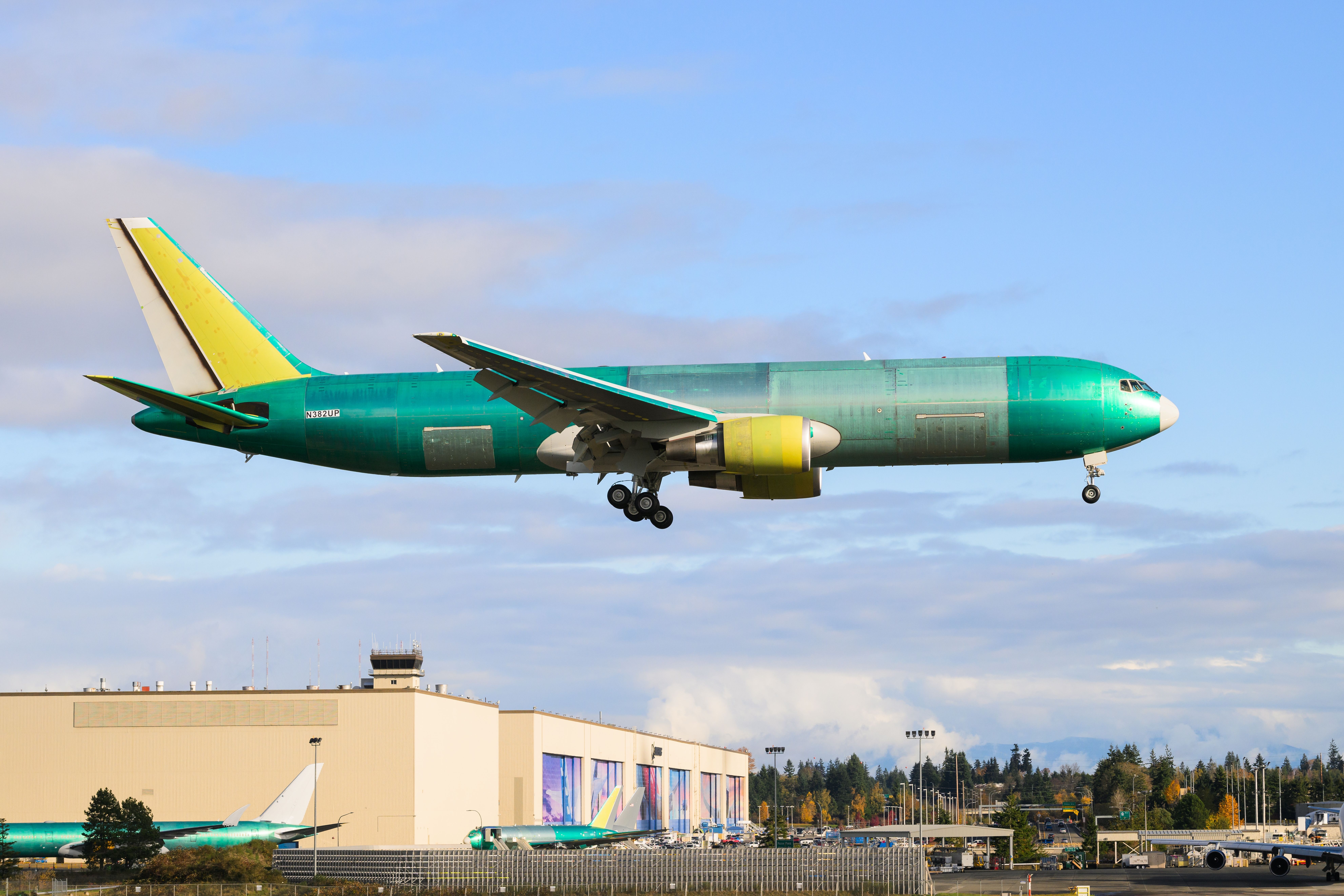 Boeing 767F on a test flight at Everett shutterstock_2397182659