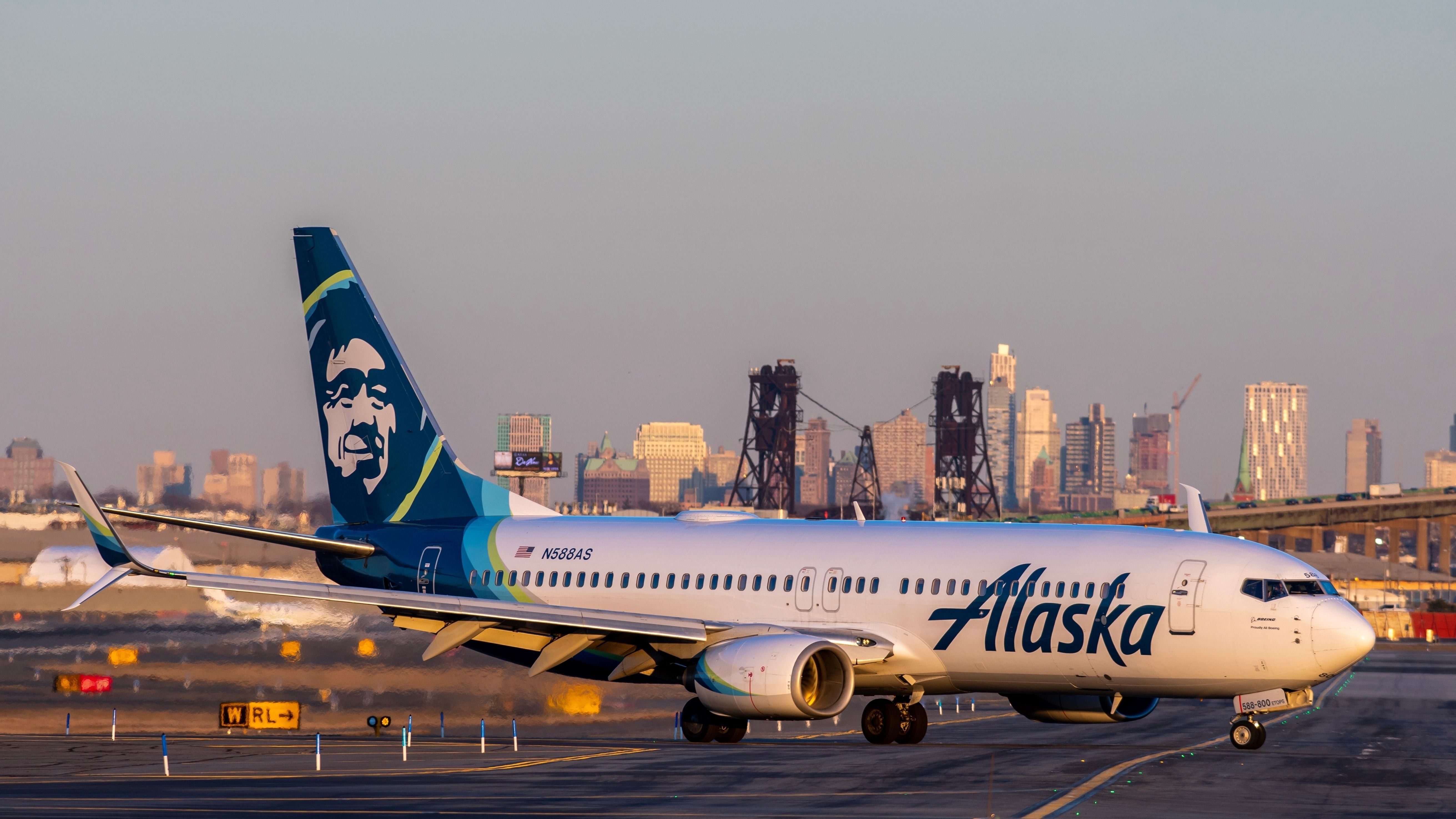 An Alaska Airlines plane at Newark