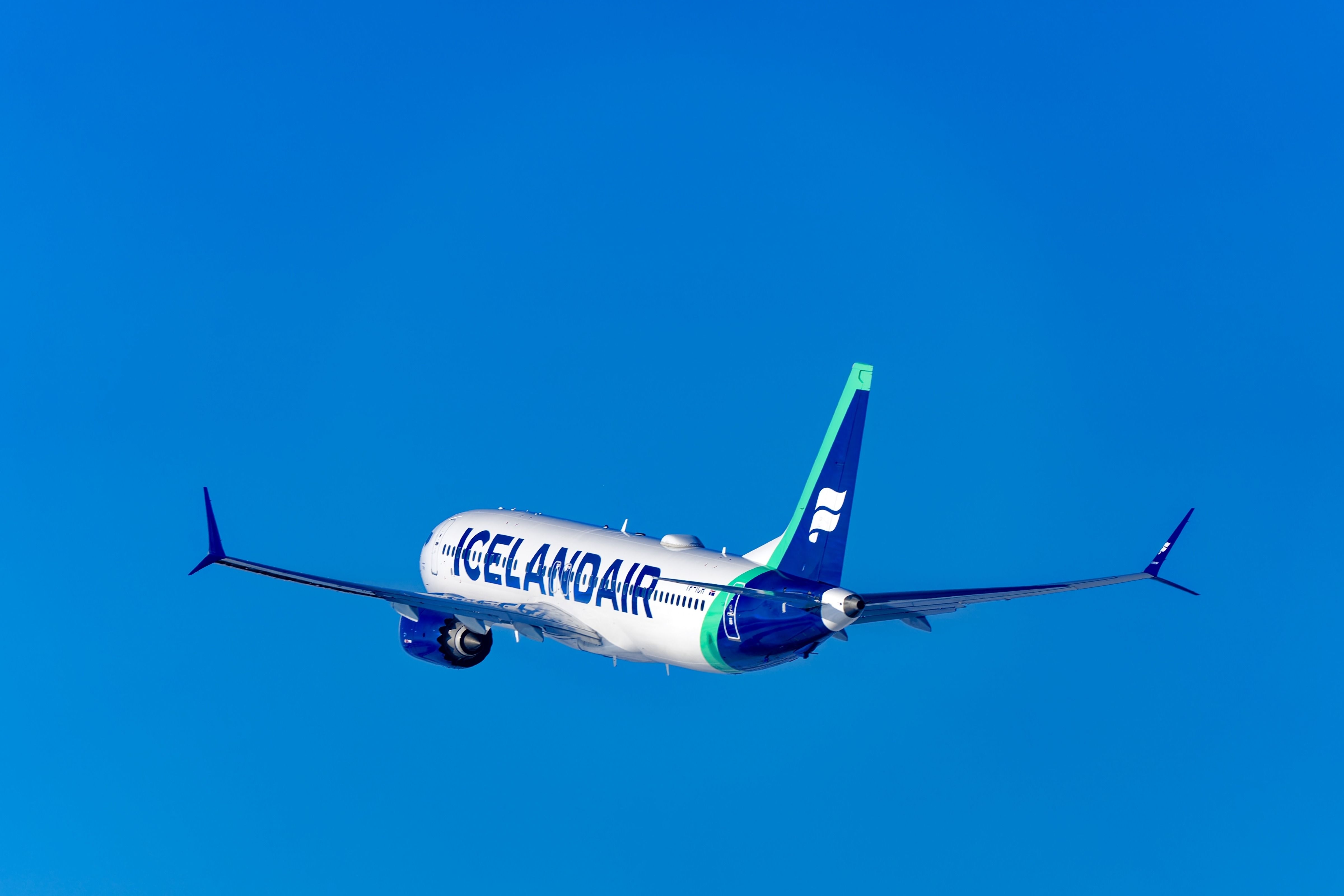 Airplane Icelandair Boeing 737 MAX 8 registration TF-ICH taking off 
