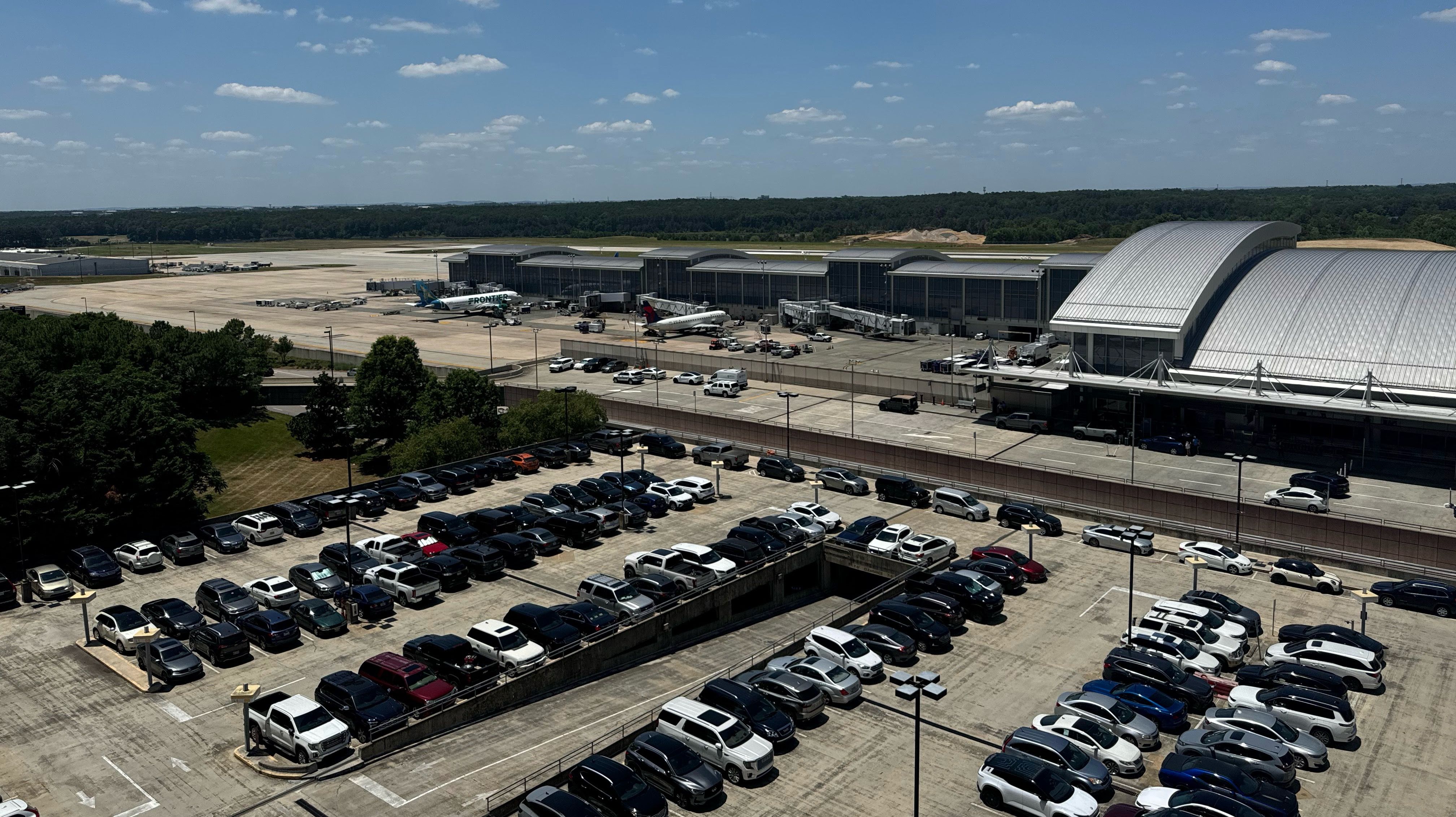 Raleigh-Durham International Airport (RDU) in North Carolina as seen from the central parking garage