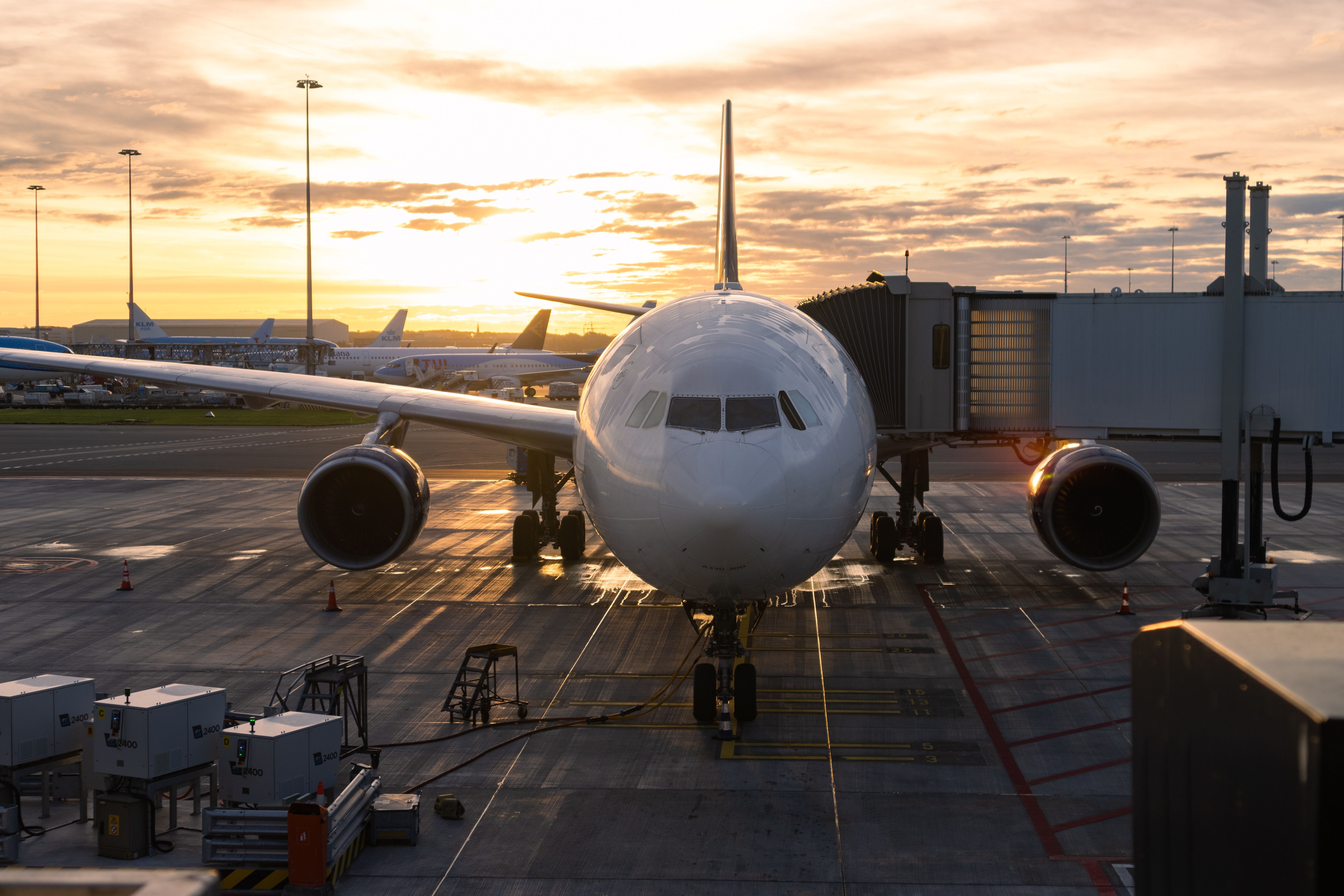 shutterstock_2283629613 - Amsterdam, Netherlands - October 25 2022: Delta Airbus A330 300 at a Gate at Amsterdam Schiphol Airport during a Sunrise
