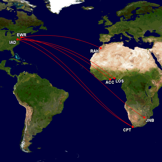 United Airlines route network Africa