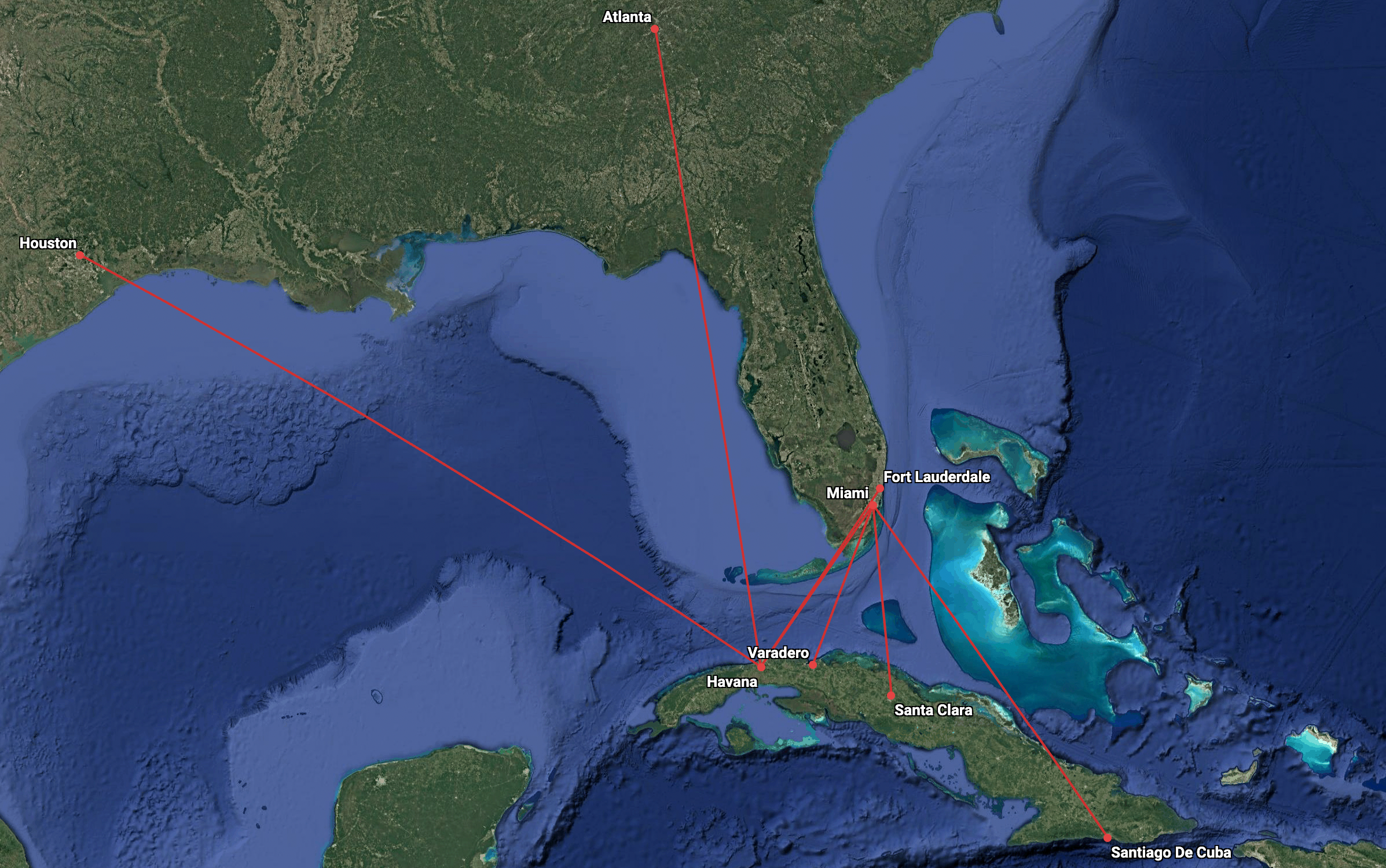 US airlines' flights from the United States to Cuba in Decemebr 2024