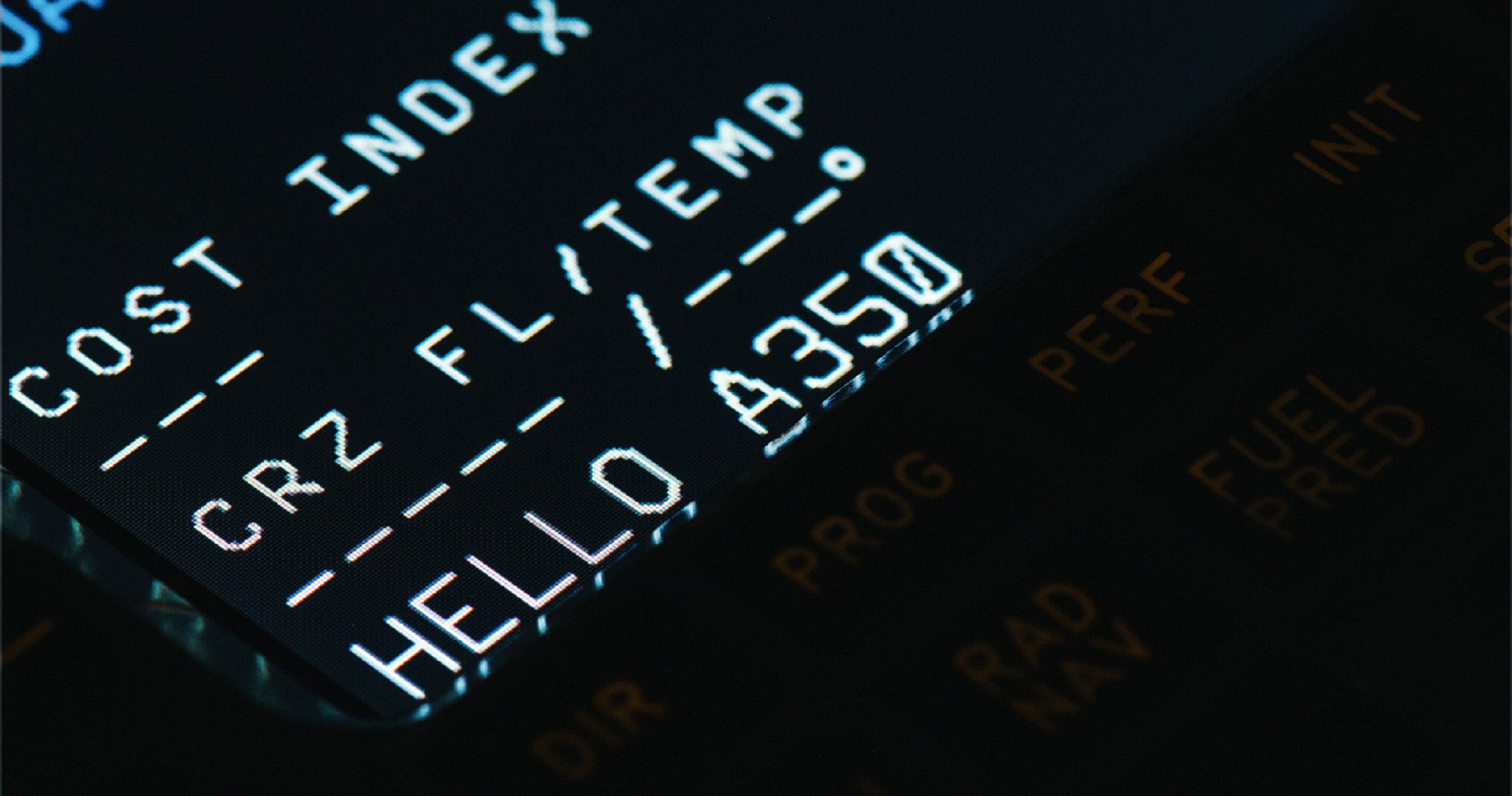 SWISS Flight Computer Saying 'Hello A350'