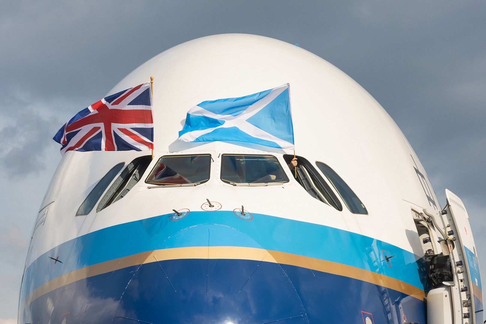 Global Airlines Airbus A380 after arriving at PIK
