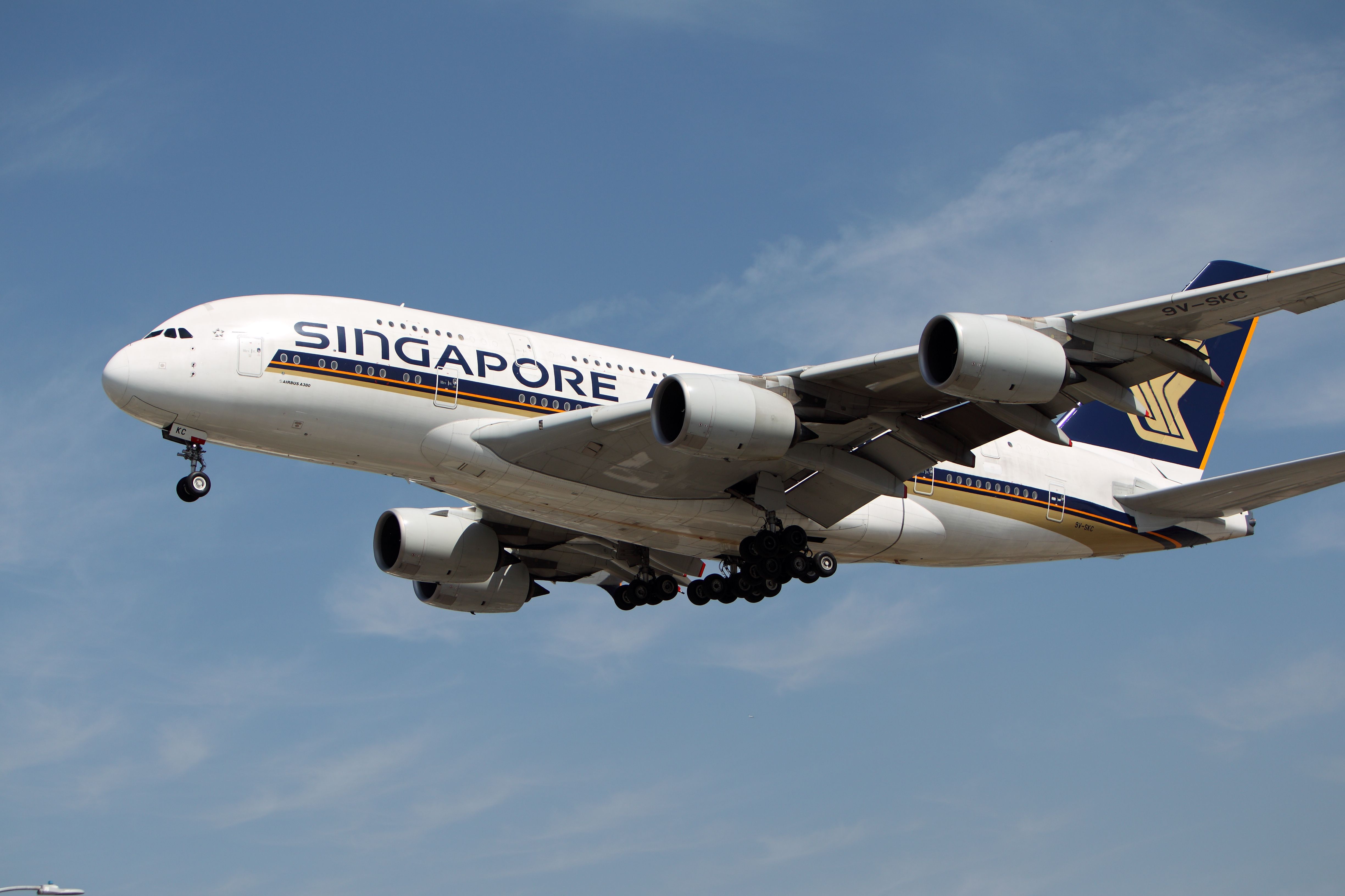 A Singapore Airlines Airbus A380 taking off