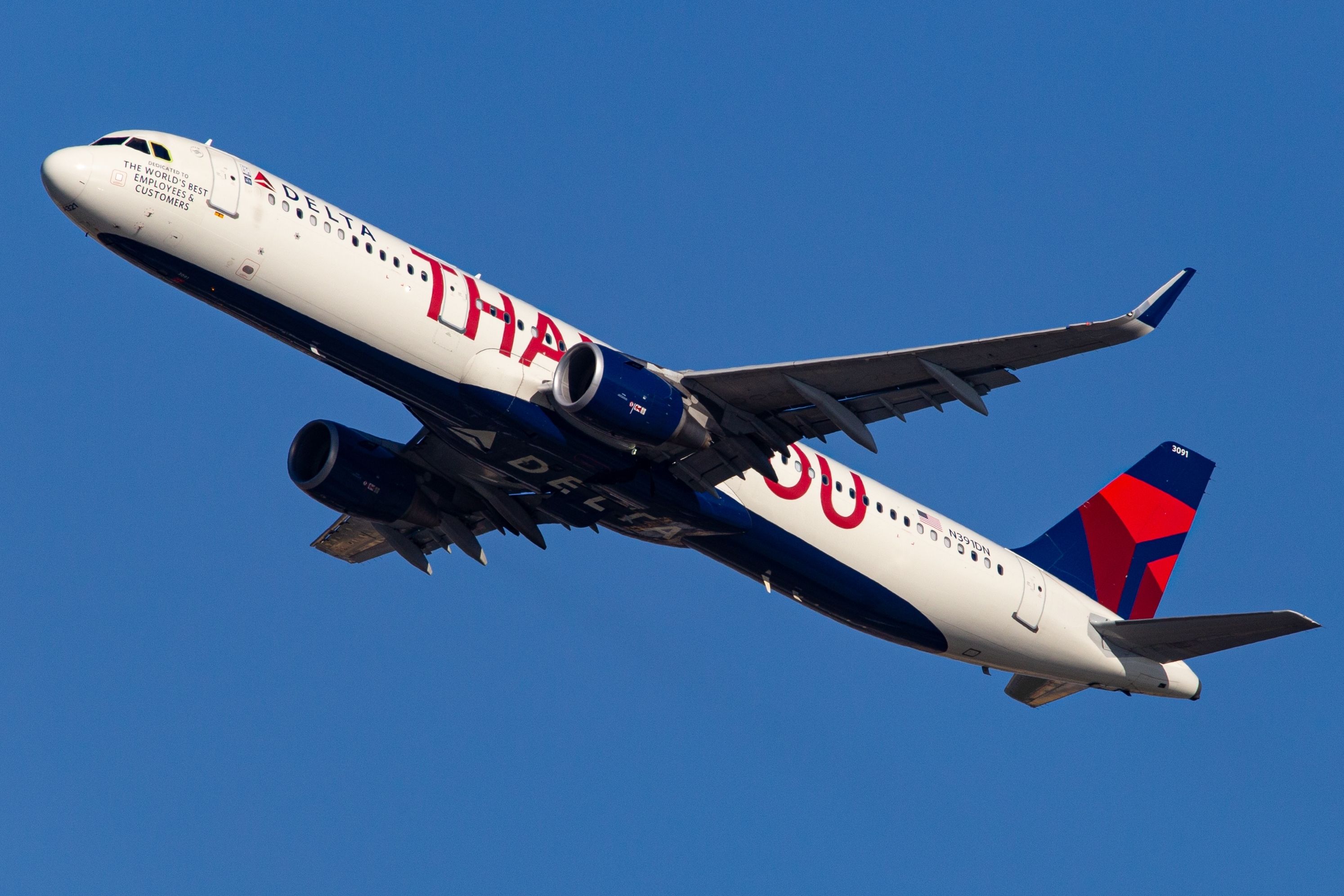 Delta Air Lines Thank You Airbus A321 shutterstock_2489513337