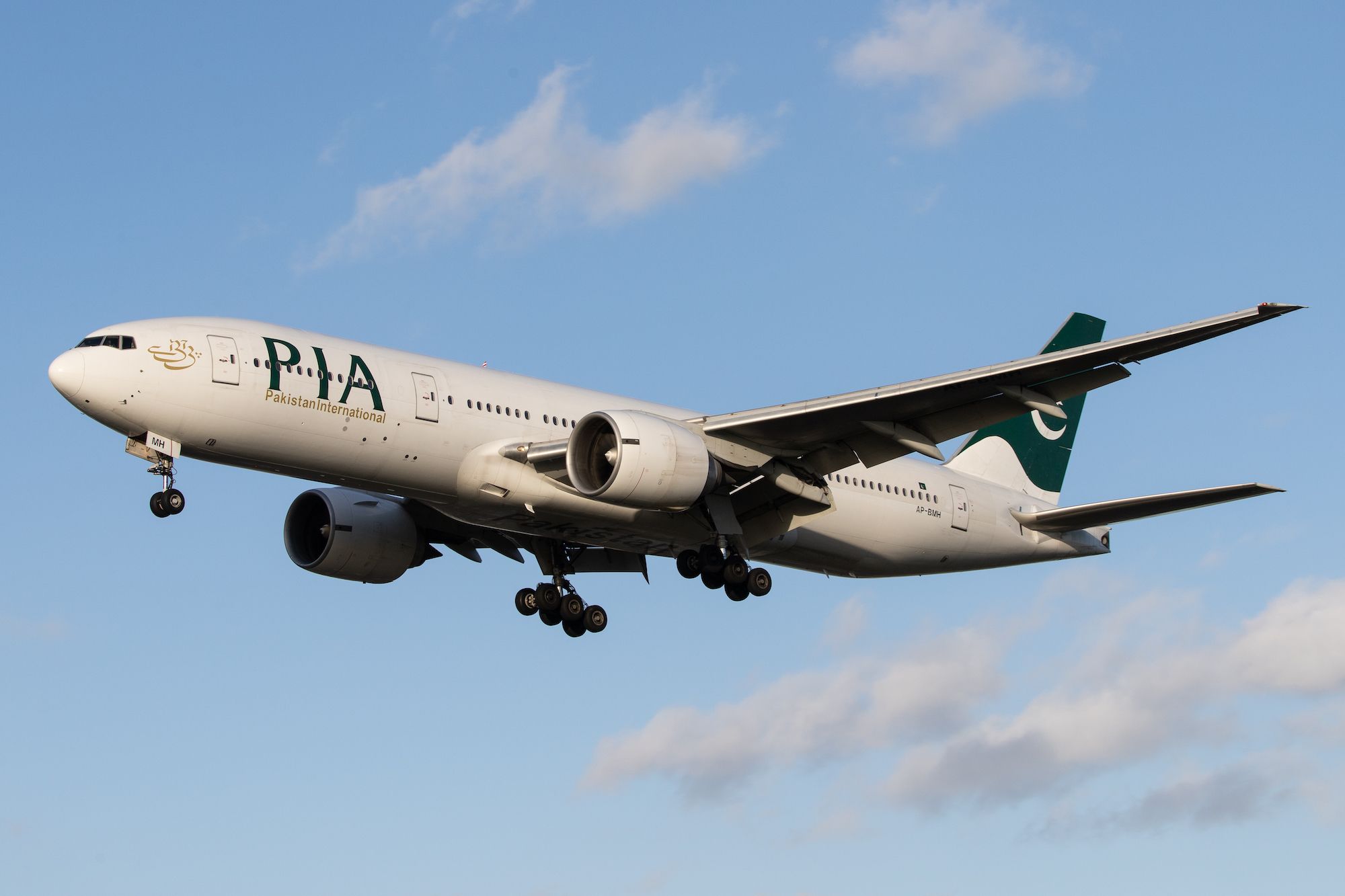 Pakistan International Airlines Boeing 777 on approach at London Heathrow Airport LHR