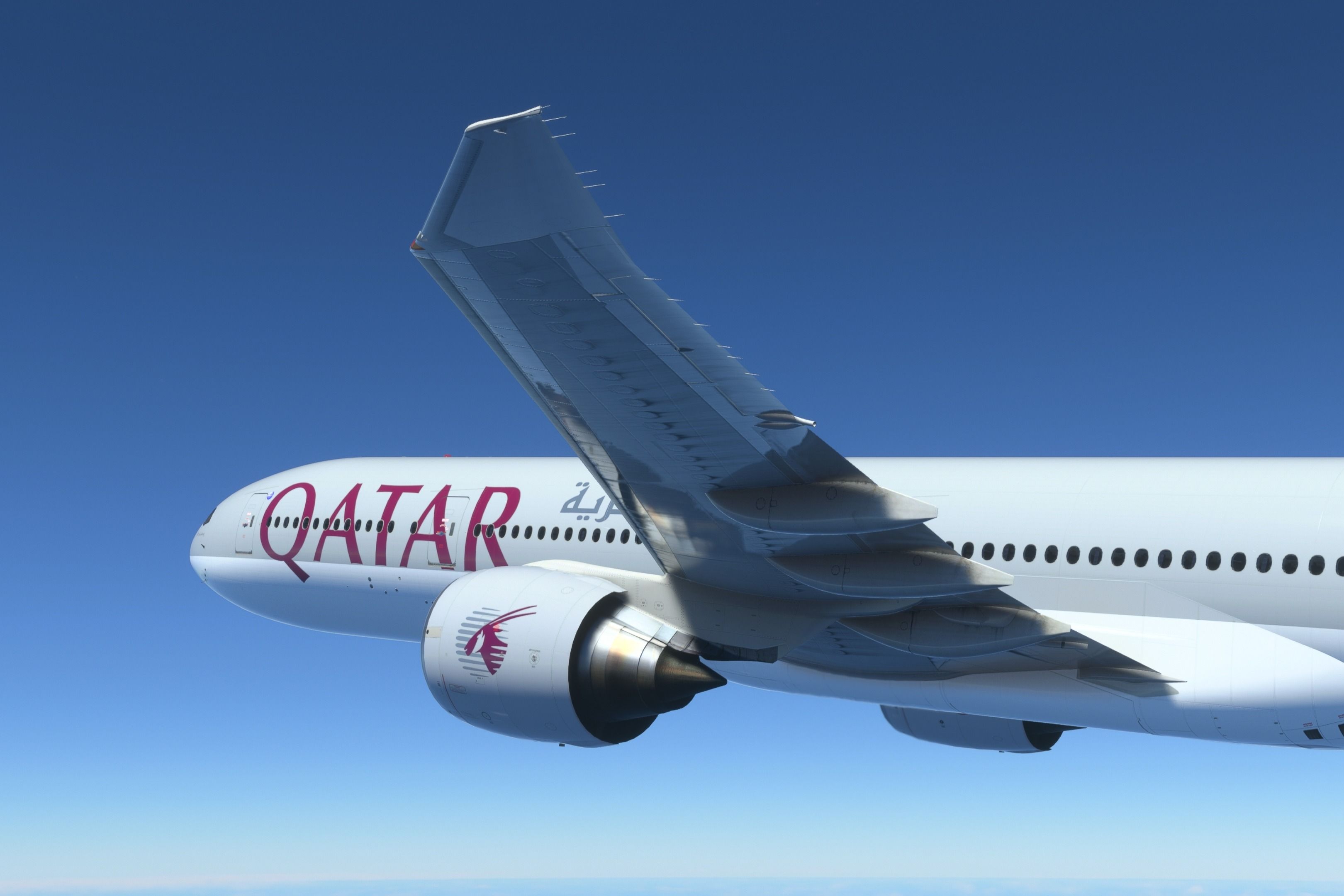 A Qatar Airways Boeing 777 flying in the skies