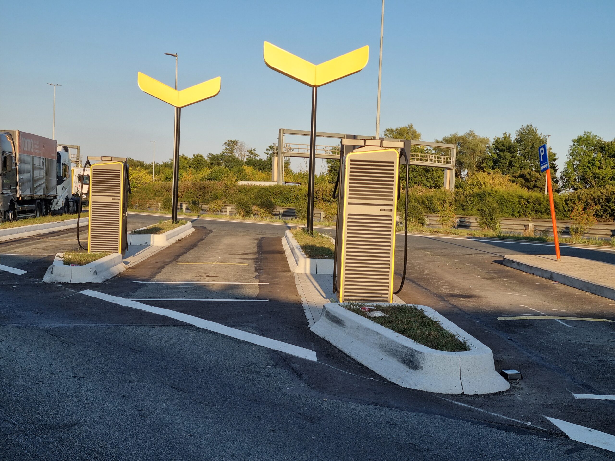Three 18 wheeler truck charging bays