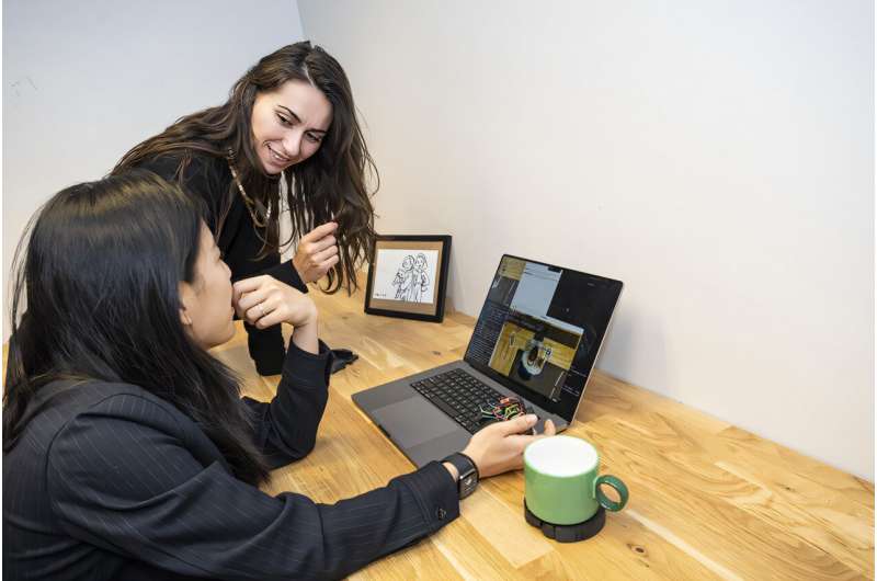 Alexandra Ion, faculty in the Human-Computer Interaction Institute at Carnegie Mellon University's School of Computer Science, and Violet Han are part of a team using AI to turn everyday objects into proactive personal assistants. Credit: Carnegie Mellon University This stapler knows when you need it