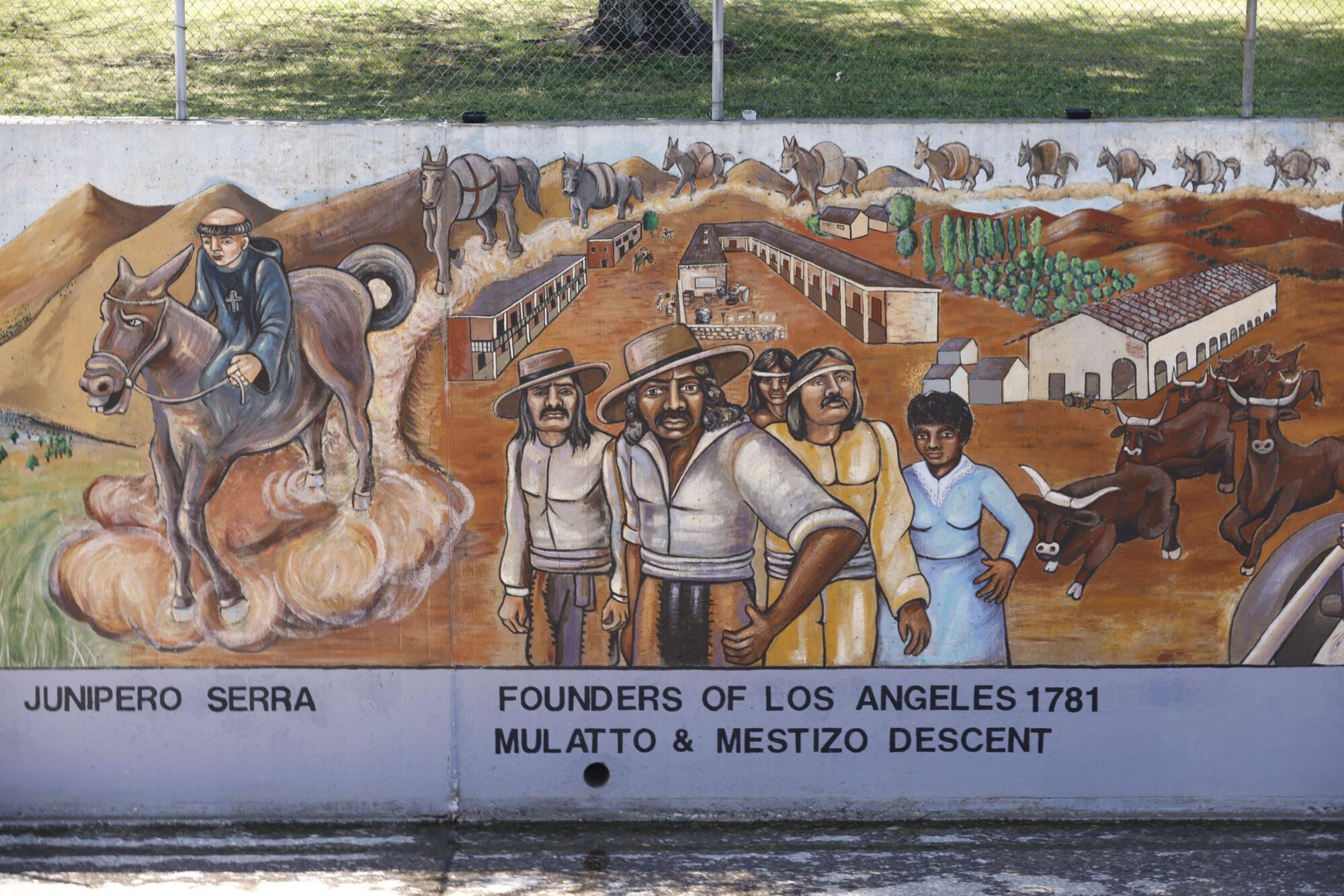 A mural depicting Los Angeles founders.