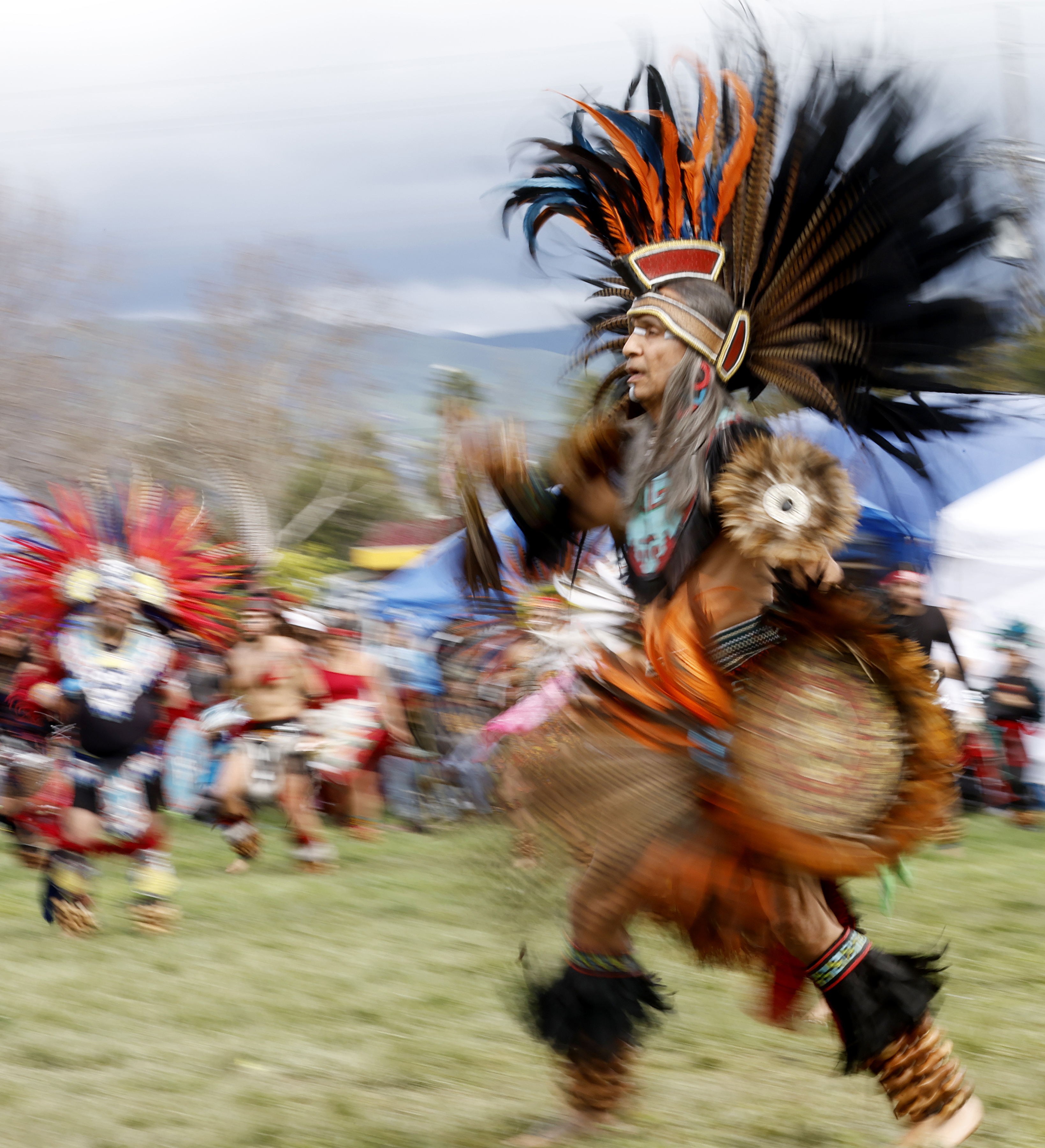 Maestro Texomazatl, (Blue Deer) David Vargas, performs during the ceremonial...