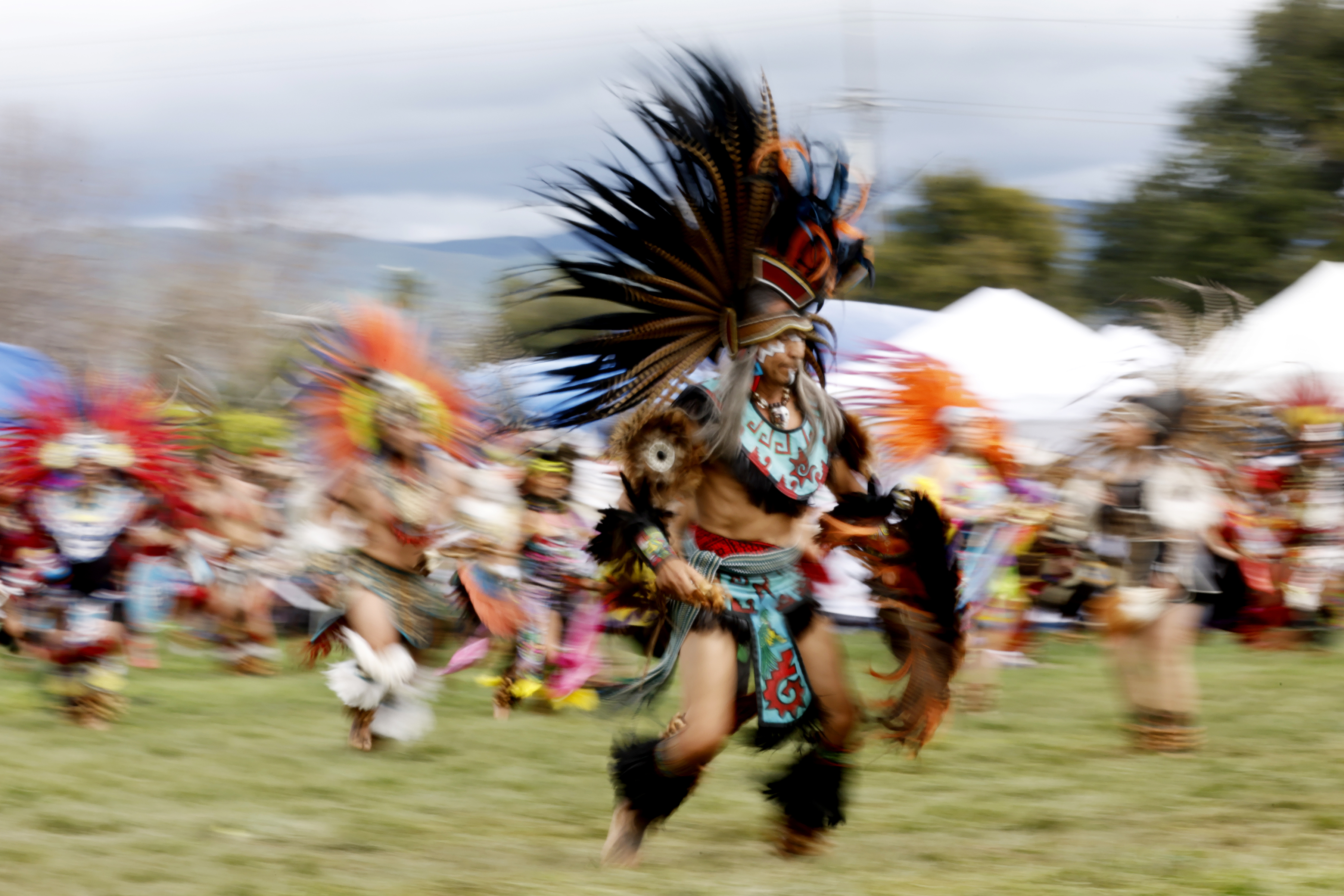 Maestro Texomazatl, (Blue Deer) David Vargas, performs during the ceremonial...