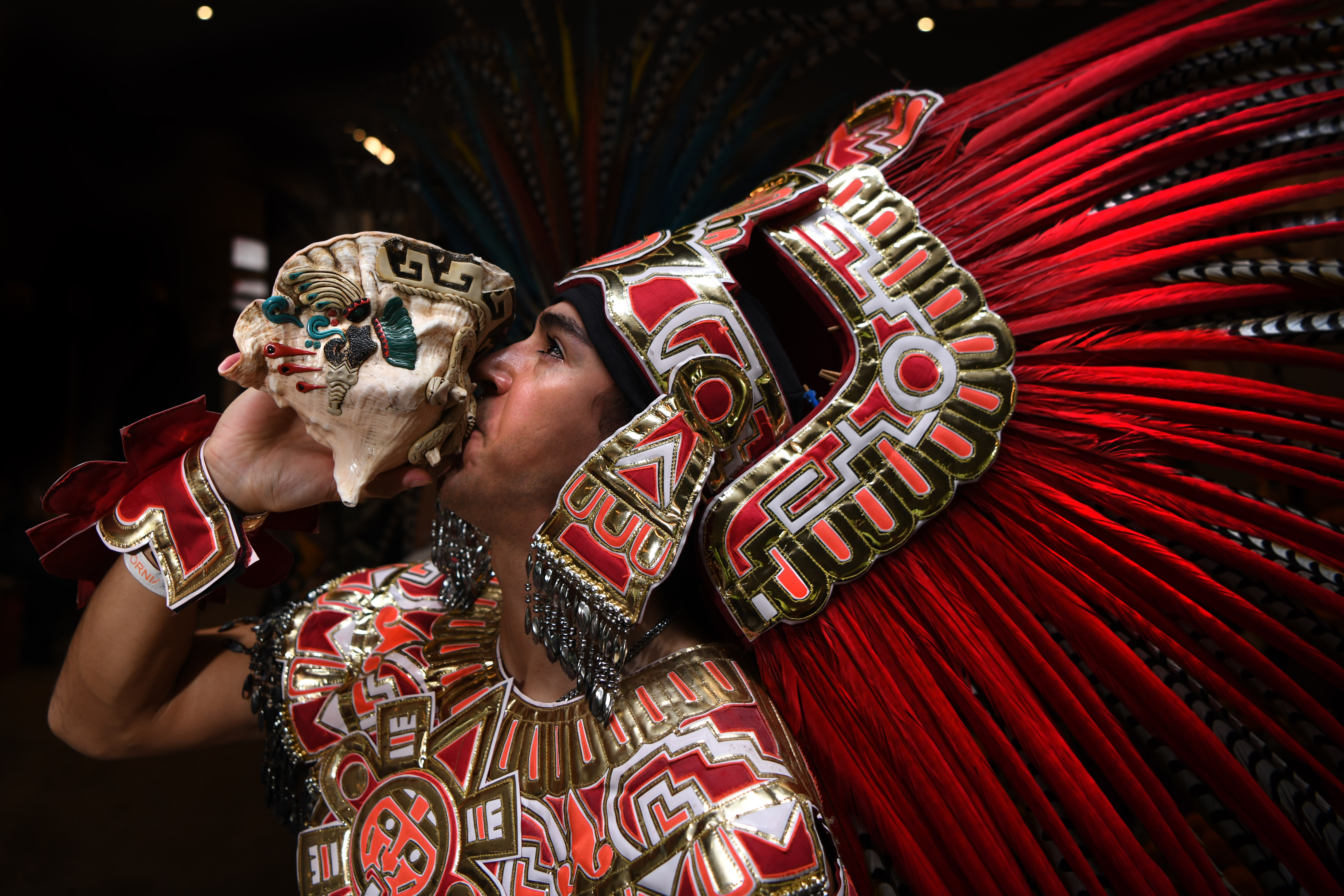 Mario Valadez with the Ollin Anahuac Traditional Aztec Dance Group...