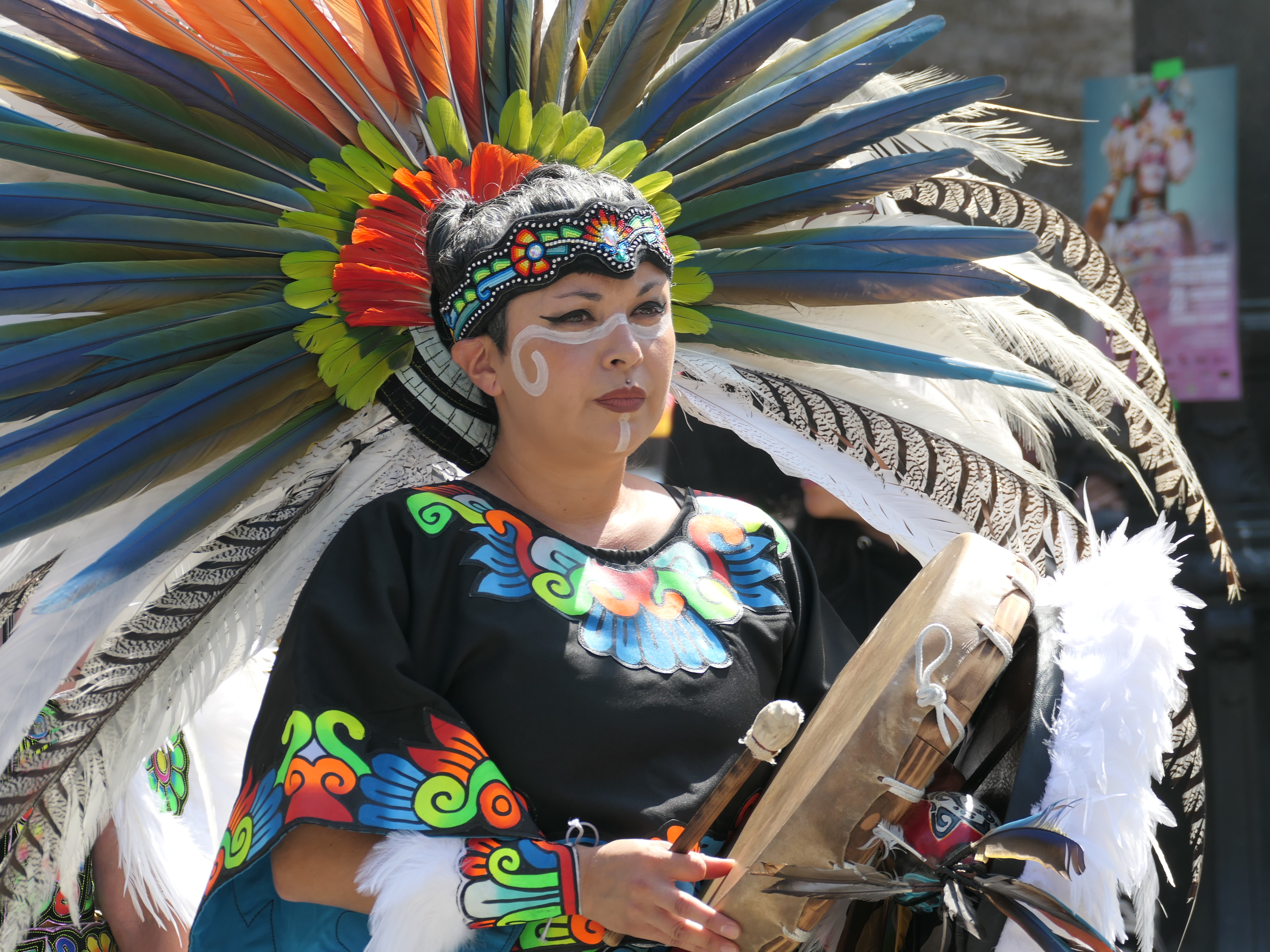 Member of the Calpulli Tonalehqueh, aztec dance group is photograph...