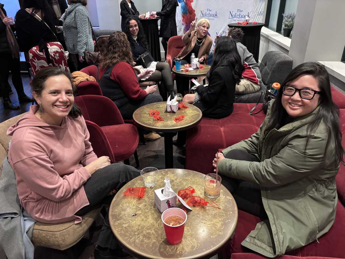 ATG's inaugural "Solo Seats" event at the Orpheum Theatre in San Francisco aimed to attract solo theater goers, such as Alejandra Monroy and Maria Sakata. The two chatted about musicals at a mixer arranged specially for Solo Seats ticket buyers before a performance of The Notebook on Feb. 19, 2026.