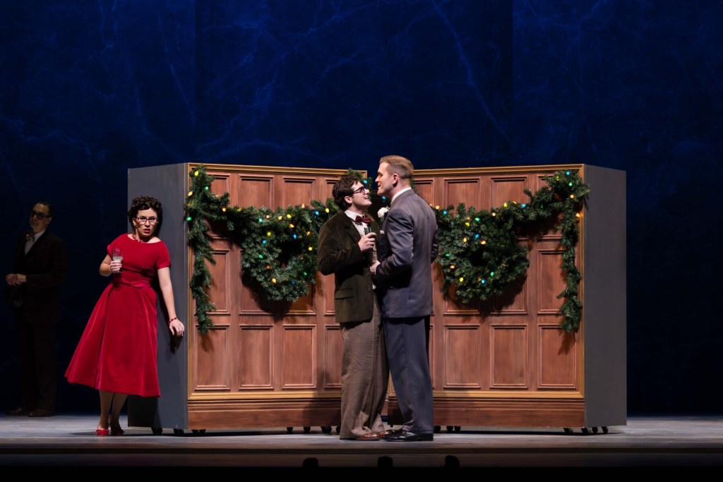 Feb. 21 cast, from left: Vanessa Becerra (Miss Lightfoot), Colin Aikins (Timothy Laughlin) and Jarrett Ott (Hawkins Fuller) in "Fellow Travelers" at Seattle Opera. Photo: Sunny Martini.