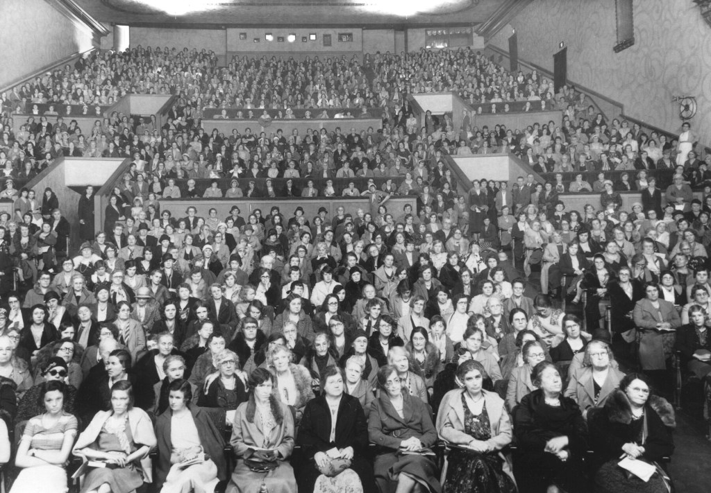 A capacity crowd fills the Holly Theatre auditorium in the early 1930s, seen here from the stage looking out across the main floor and balcony. Photo courtesy: Southern Oregon Historical Society