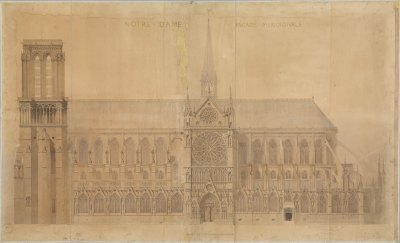 A drawing of Notre-Dame from the 19th century.