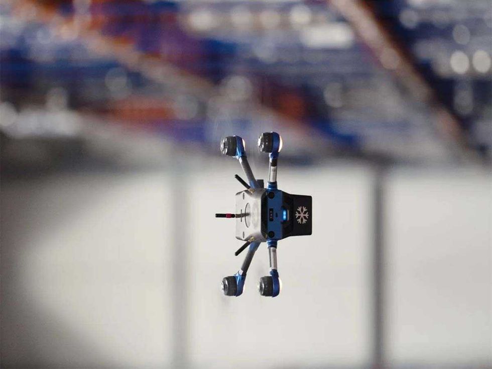 drone flying in warehouse
