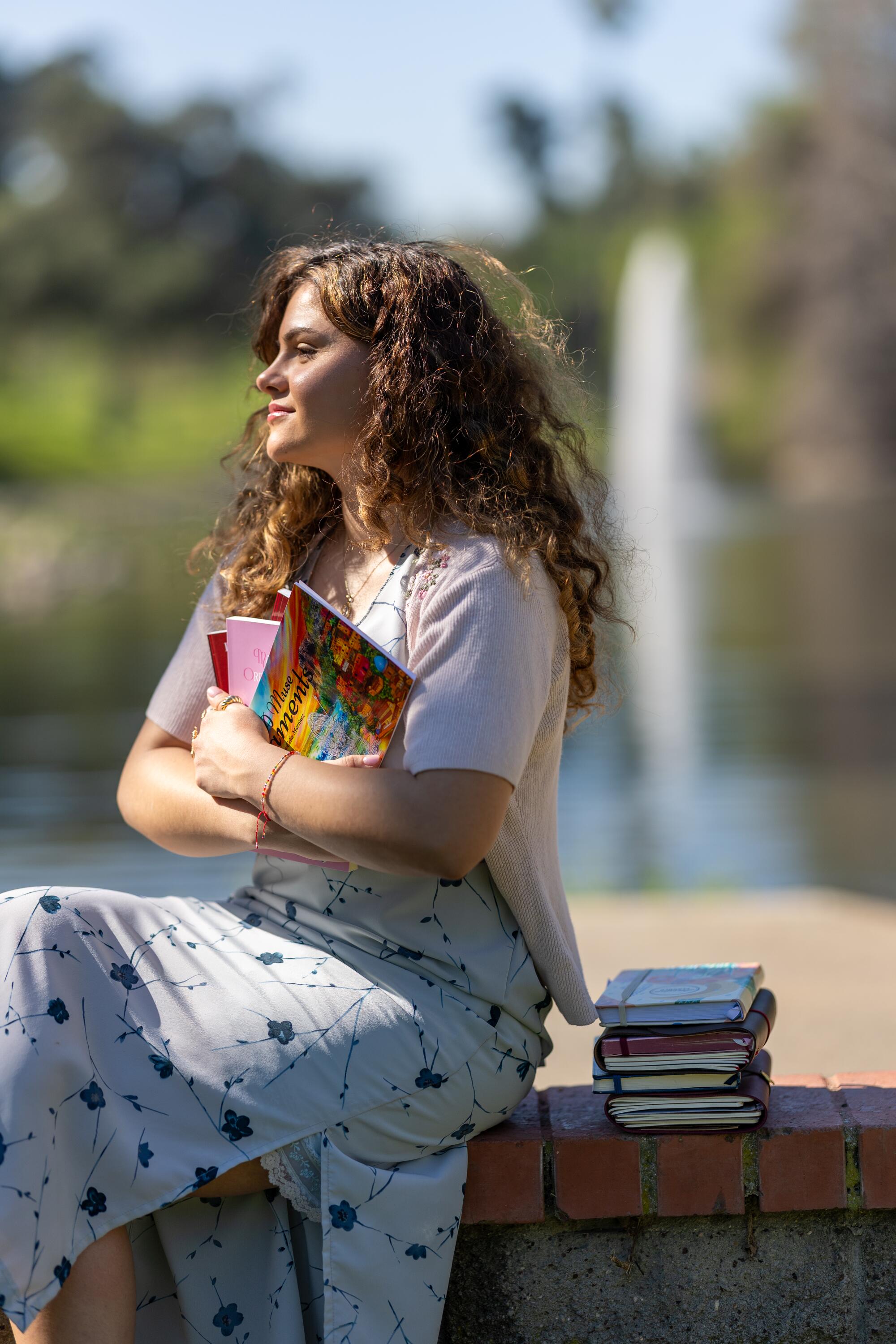 Los Angeles-based writer Celia Martinez is photographed at Hollenbeck Park in Los Angeles