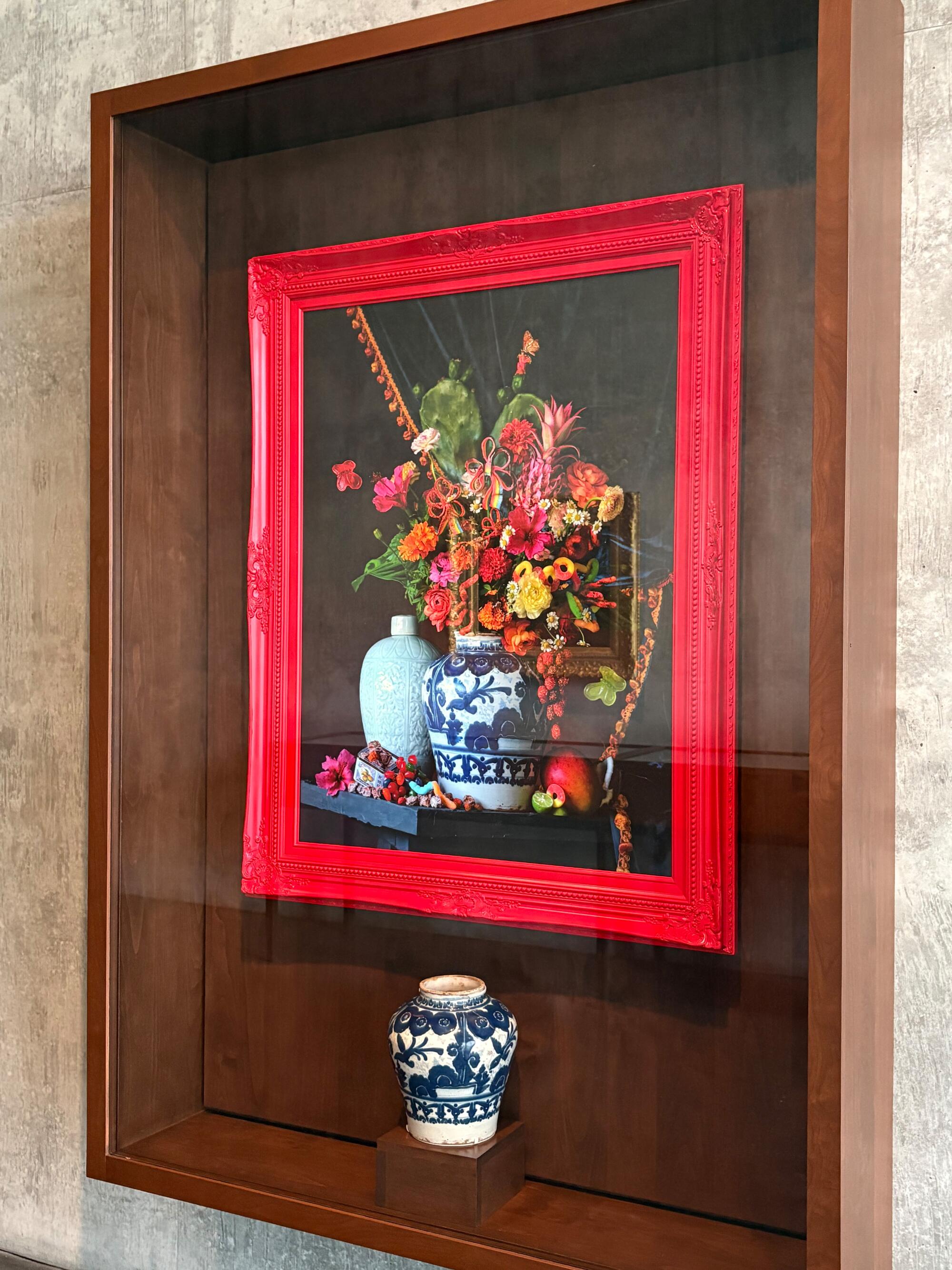 Top, Stephanie H. Shih, 梅國 "(Still life with chamoy and Dirty T Tamarindo)," (2025- 26); bottom, Jar (c. 1700-50)