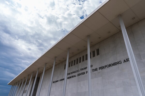 The John F. Kennedy Center for the Performing Arts is seen following a media tour intended to show building damage, Wednesday, April 22, 2026, in Washington. (AP Photo/Julia Demaree Nikhinson)