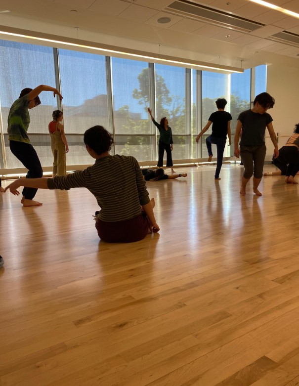 Dancers during Linda K. Johnson's former Modern Dance Laboratory class at PSU, a mixed-level offering in contemporary dance technique, improvisation, composition, and history, at Studio 255 at Lincoln Hall.