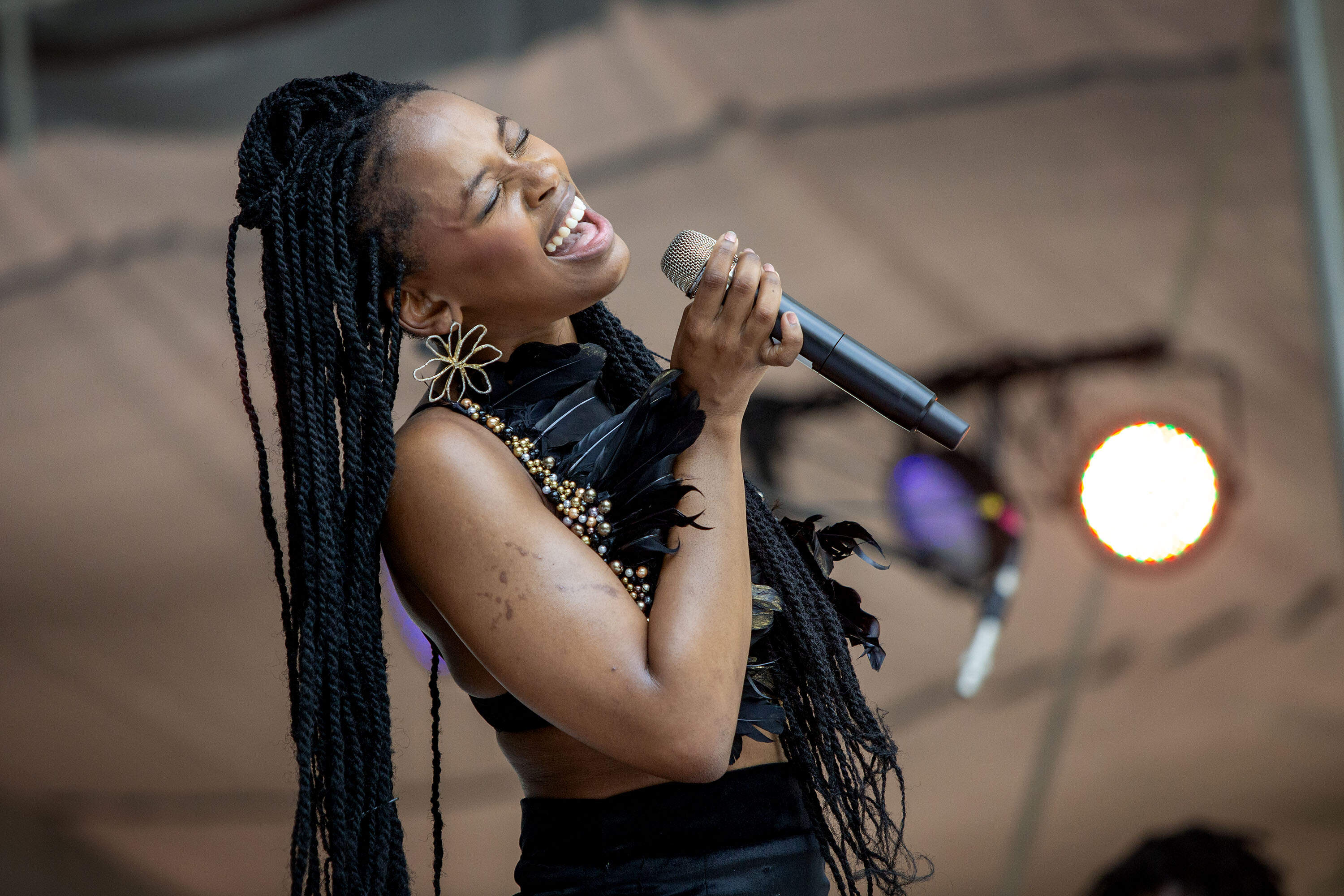 South Africa musician Naledi Masilo performs at the Charles River Jazz Festival, which is free to all attendees. (Robin Lubbock/WBUR)