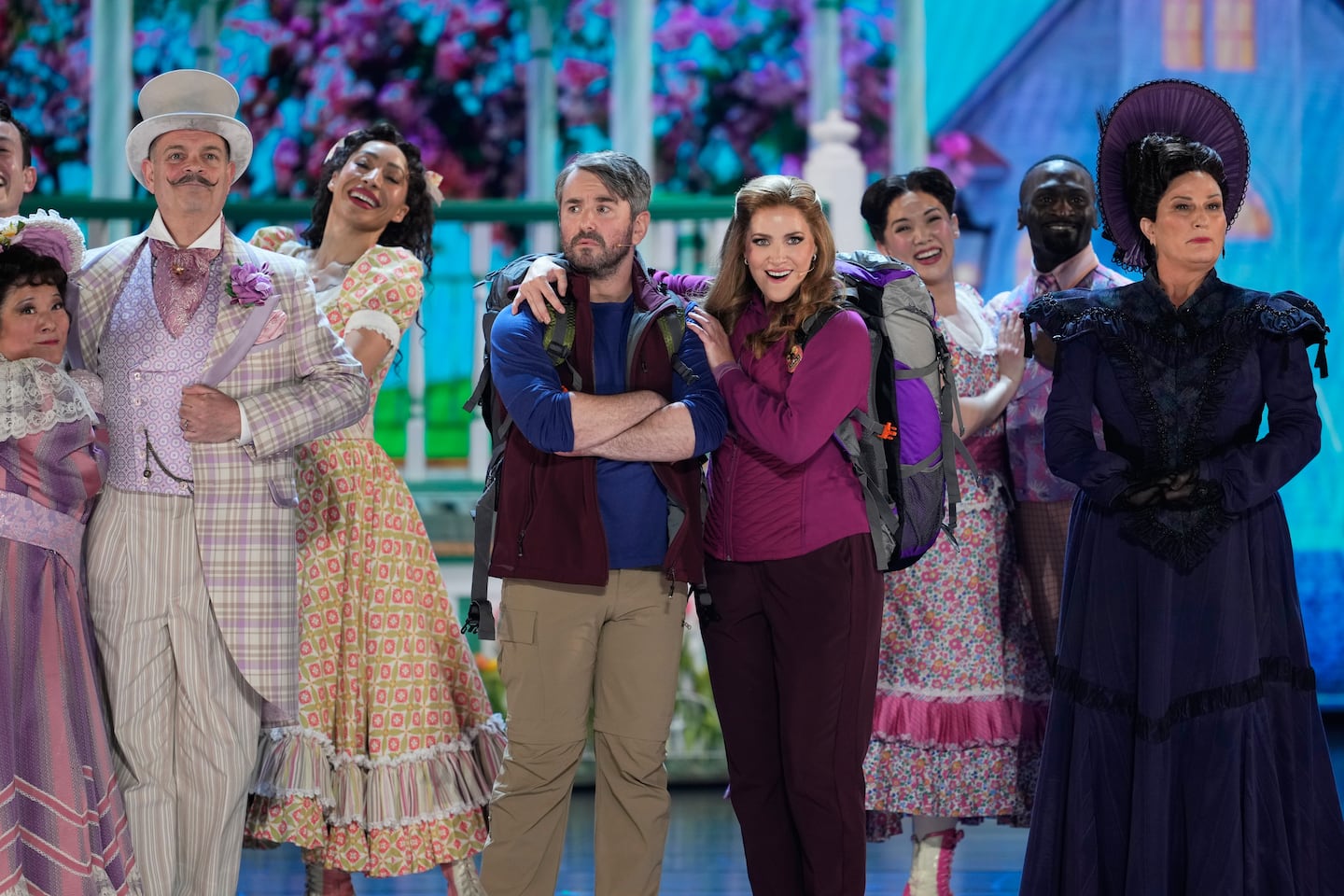 Brad Oscar, from left, Alex Brightman, Sara Chase, and Ana Gasteyer performed the title song from "Schmigadoon!" during the 79th Tony Awards on Sunday at Radio City Music Hall in New York.