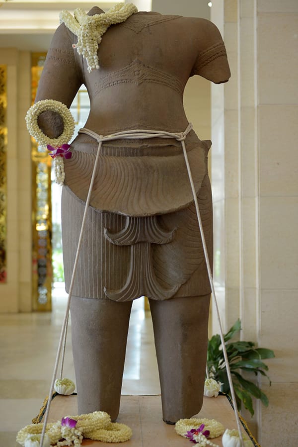 A 10th-century sandstone sculpture of the Hindu god Rama after it was returned from the Denver Art Museum in the US during a ceremony at the Council of Ministers in Phnom Penh on March 28, 2016. Photo: Tang Chhin Sothy/AFP/Getty Images.