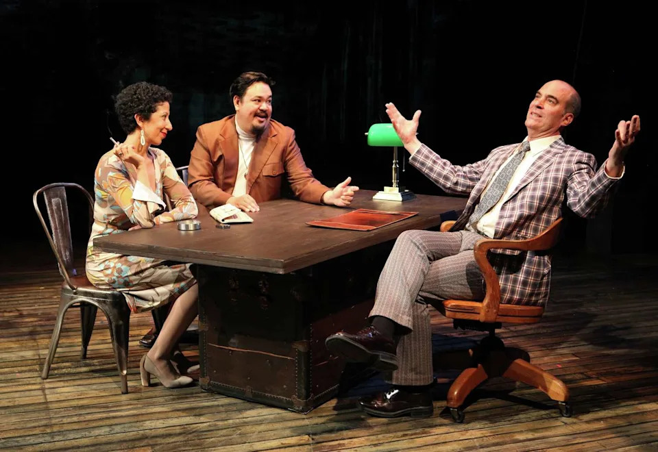 Sarah Nina Hayon as Milagros, from left, Chuck Lacson as Basilio and Lawrence Radecker as Rick in Magic Theatre's "The Gangster of Love." (Jennifer Reiley/Magic Theatre)