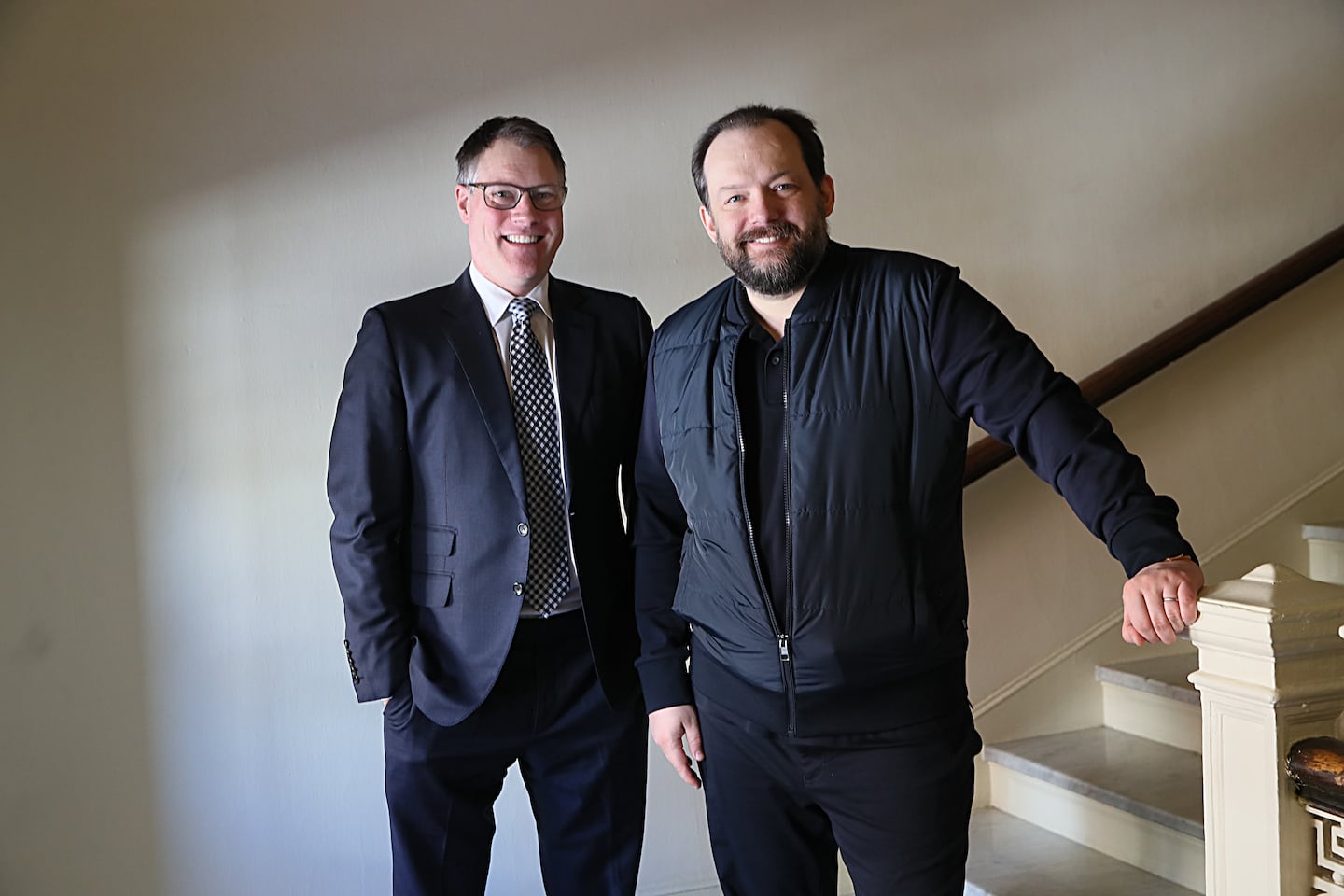 Chad Smith, CEO of the Boston Symphony Orchestra (left), with music director Andris Nelsons in January of 2024.